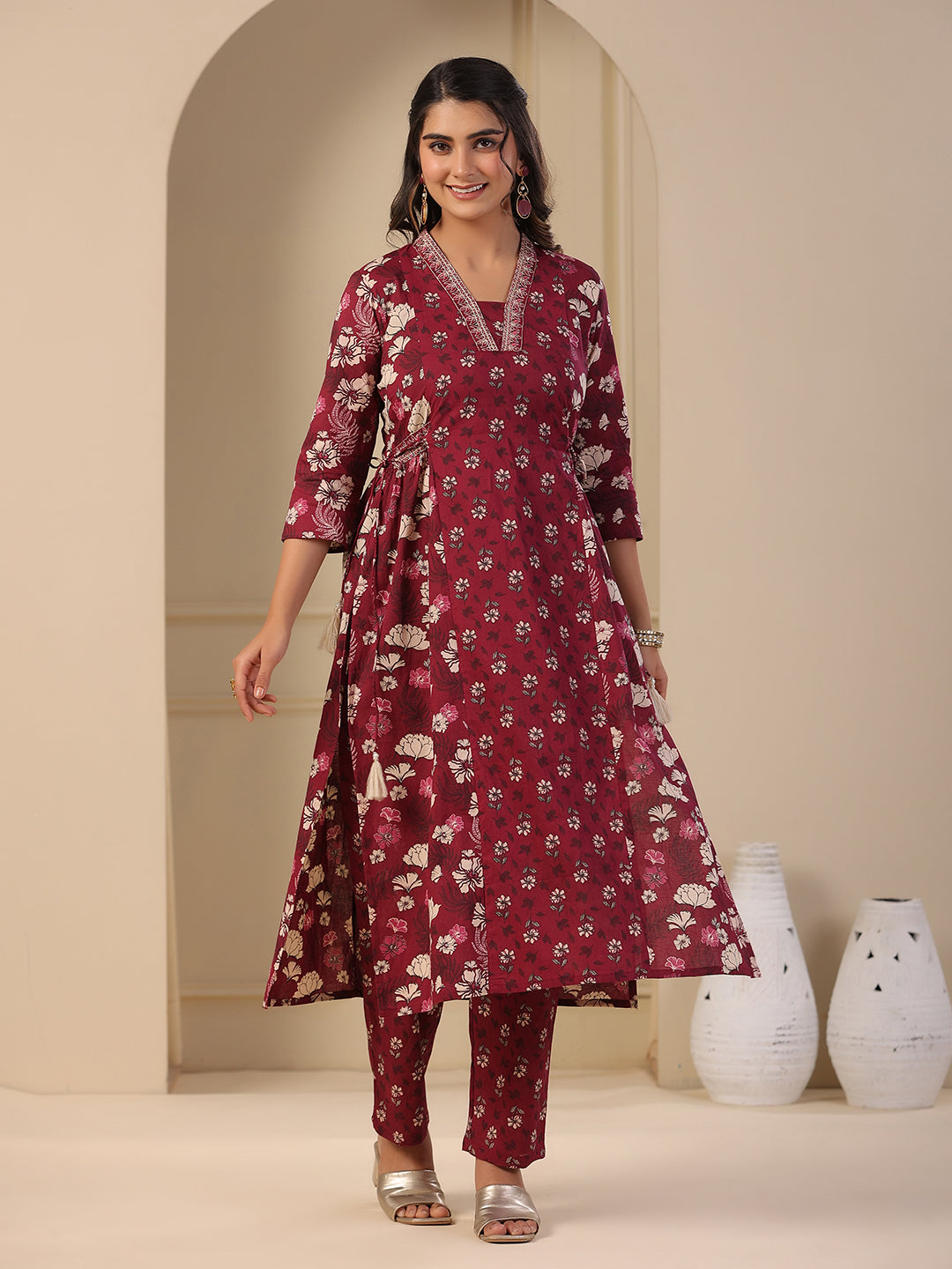 Fashor Floral Printed A-Line Paneled Kurta with Pant - Purple