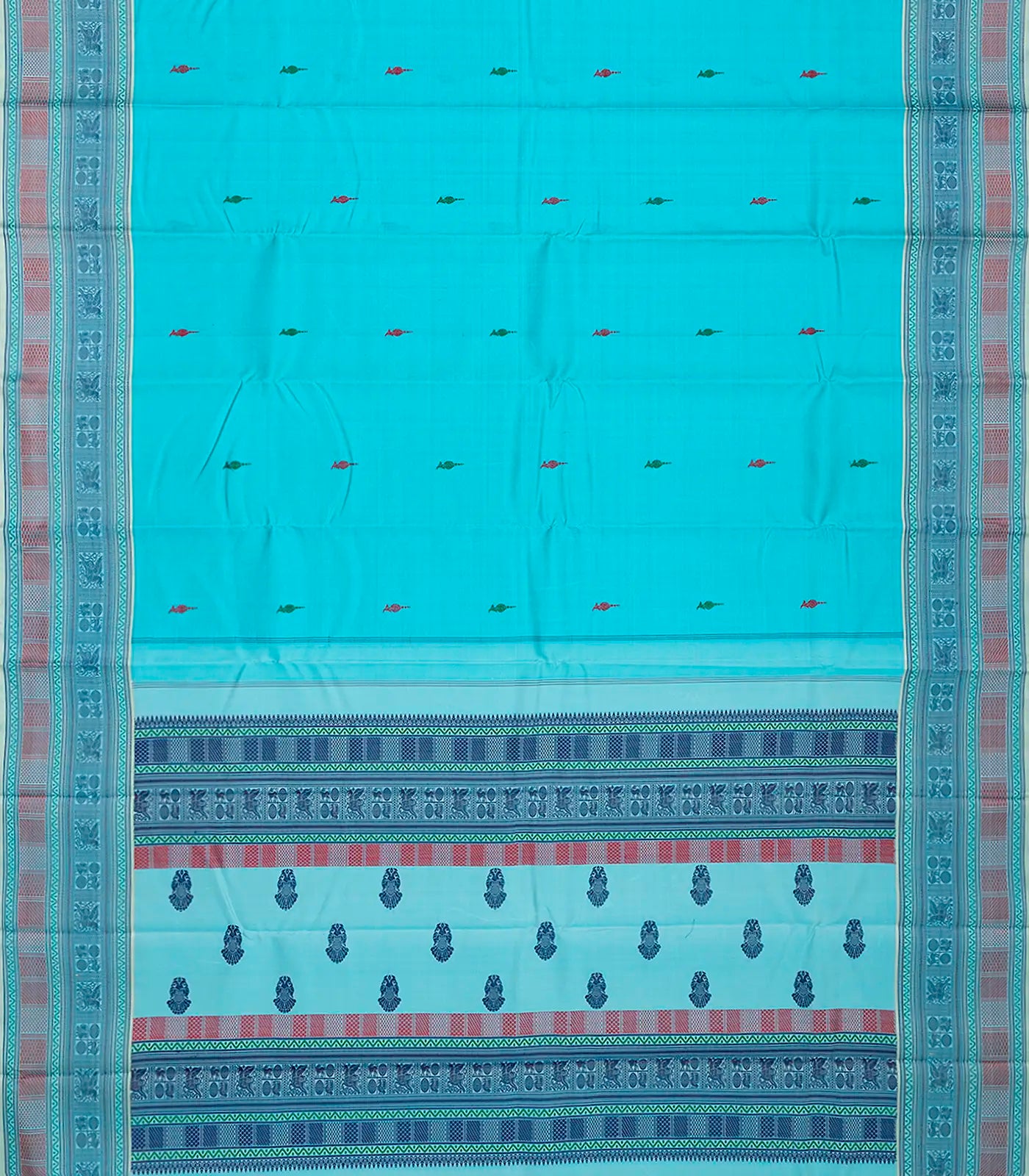 RmKV Sky Blue Handloom Kanchipuram Silk Saree With Floral Buttas-Sky Blue - view 2