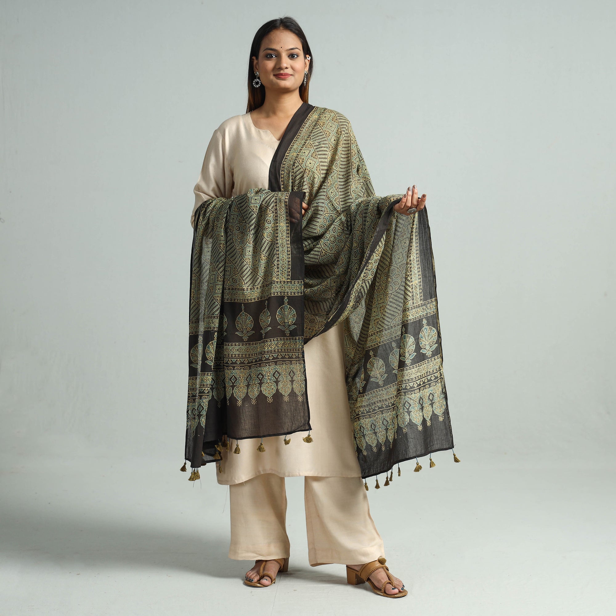 AJRAKH BY SUFIYAN ISMAIL KHATRI Brown - Hand Block Printed Cotton Ajrakh Dupatta 44 - view 2