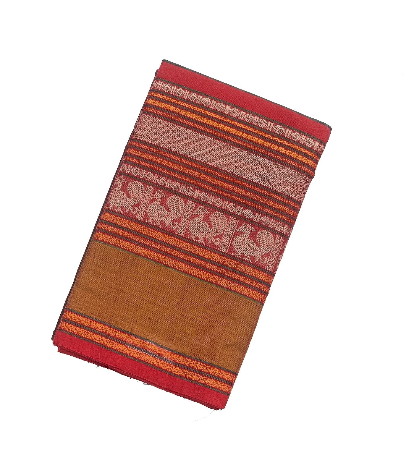 RmKV Brown Handloom Kanchi Cotton Saree With Contrast Border