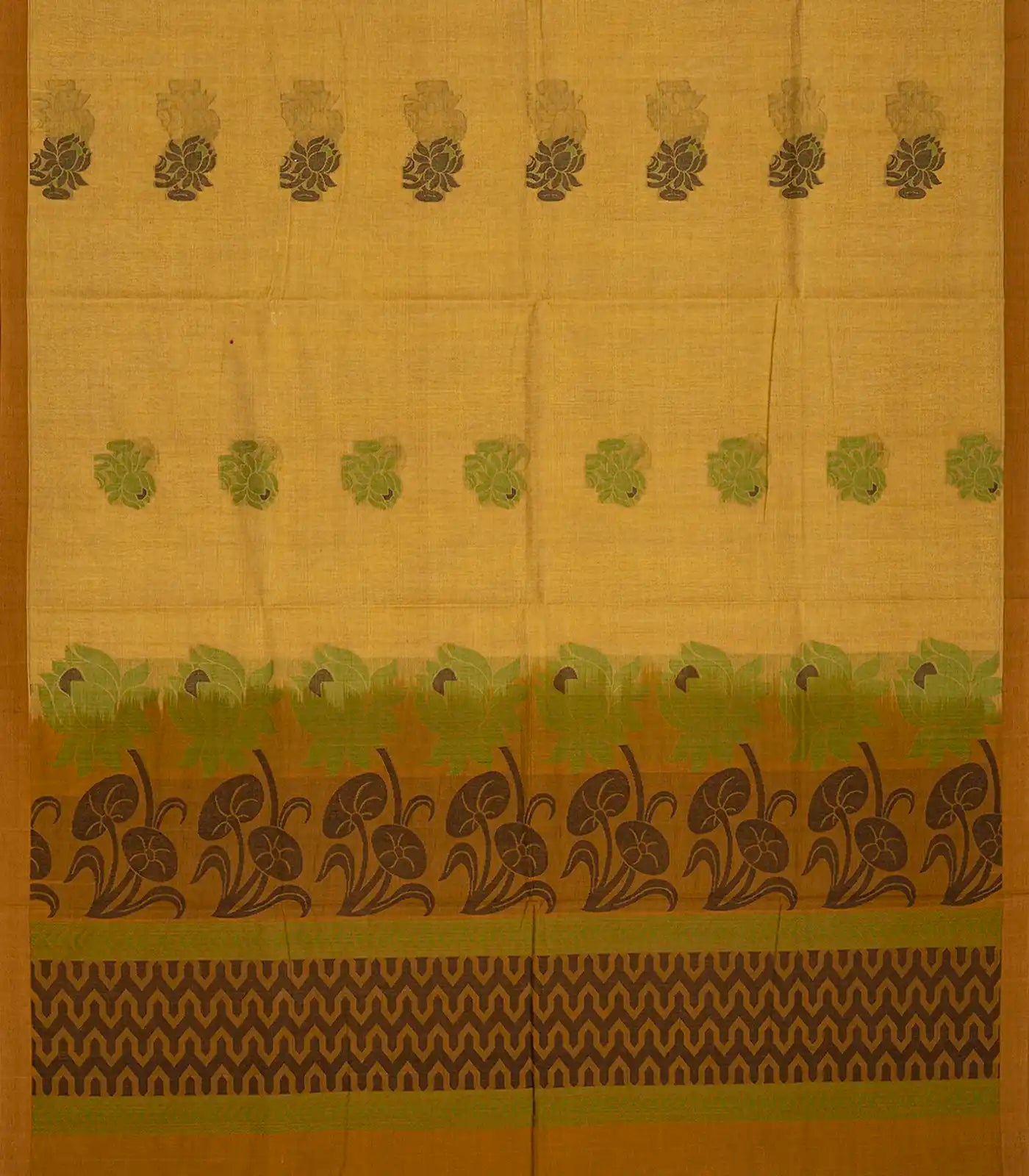 RmKV Olive Green Handloom Village Cotton Saree With Flower Motifs-Olive Green - view 2