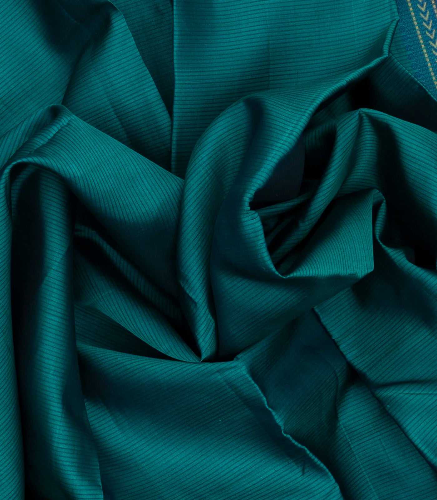 RmKV Cyan Handloom Kanchi Cotton Saree With Stripes & Contrast Border - view 3