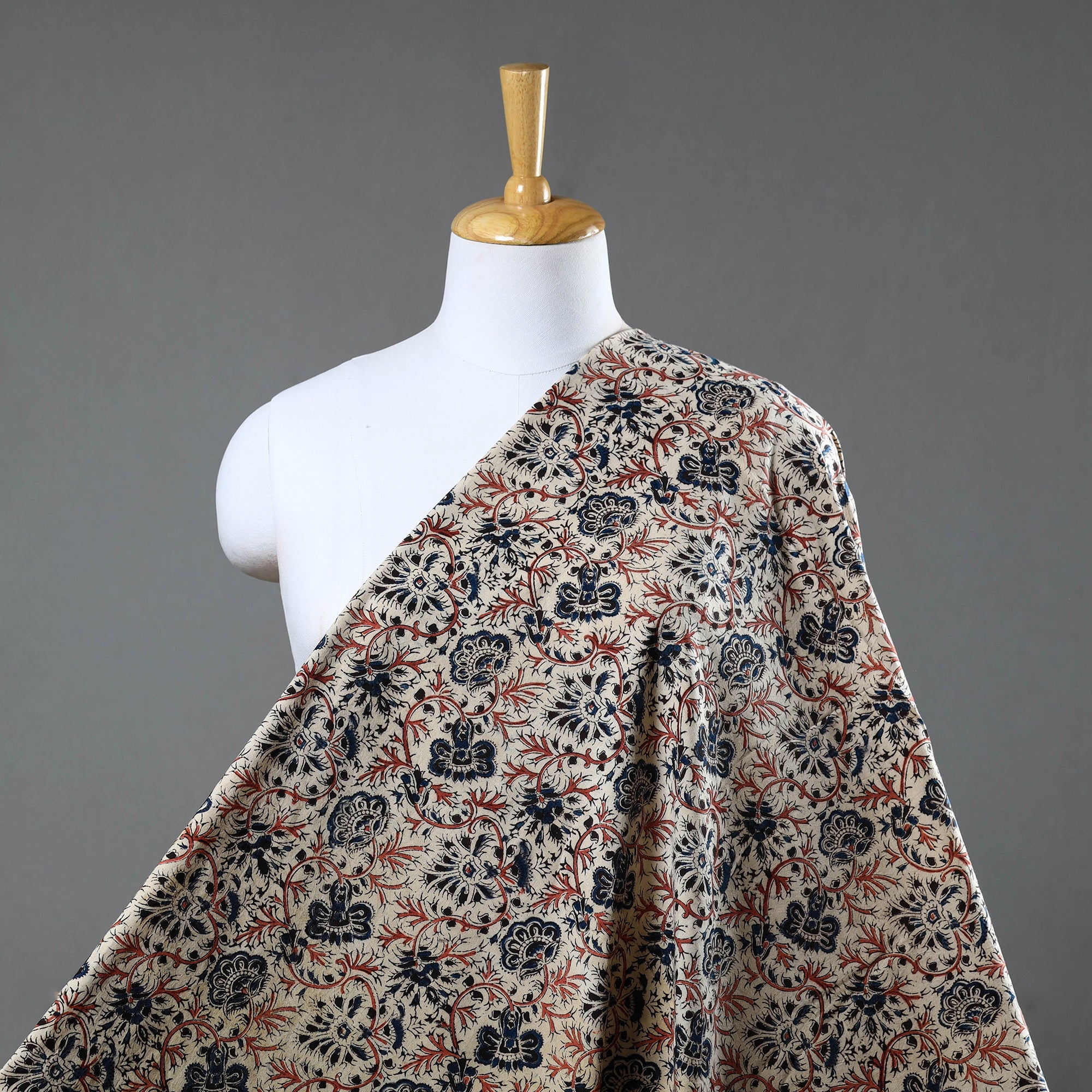 PITCHUKA SRINIVAS KALAMKARI PEDANA Beige - Block Print Cotton Pedana Kalamkari Fabric 06
