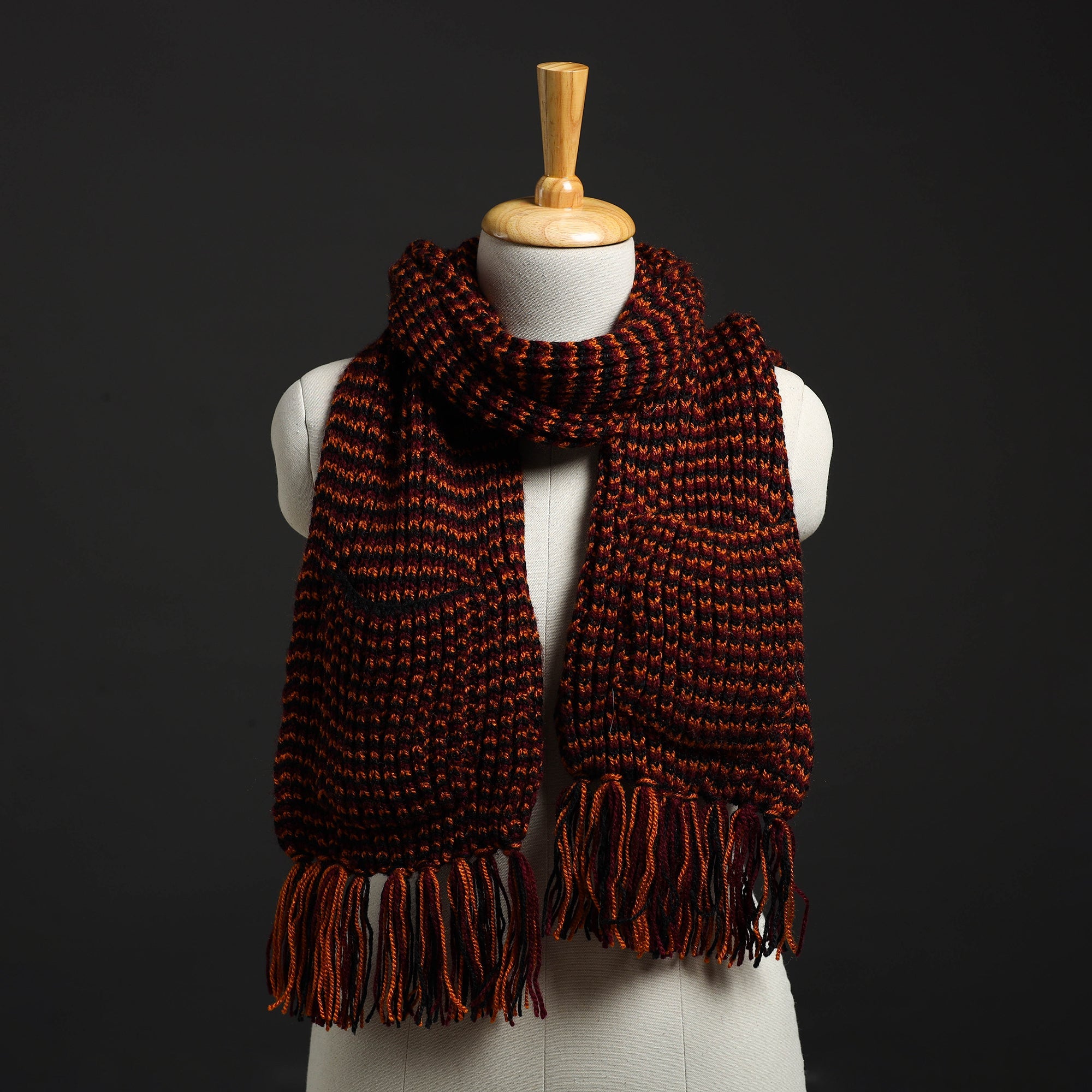 KILMORA Brown - Kumaun Hand Knitted Woolen Muffler with Pockets 84