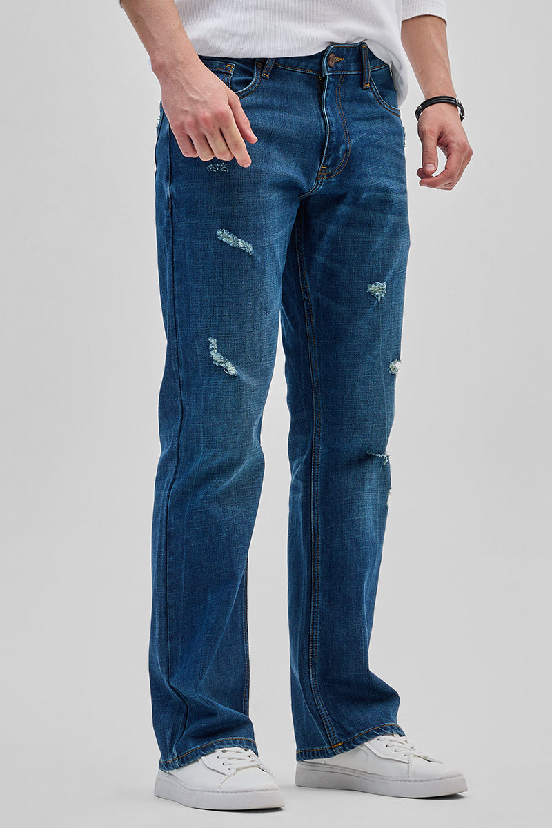 SNITCH Denim Blue Distressed Bootcut Jeans - view 5