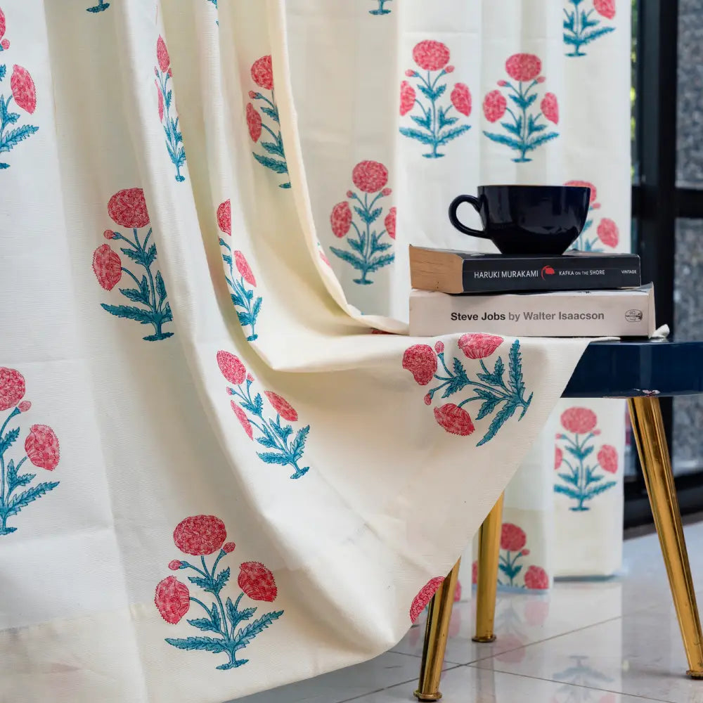 Urban Space -Home Furnishing Store 100% Cotton Curtains for Living Room, Bedroom curtains - Pack of 2 curtains, Sunflower - Pink - view 2