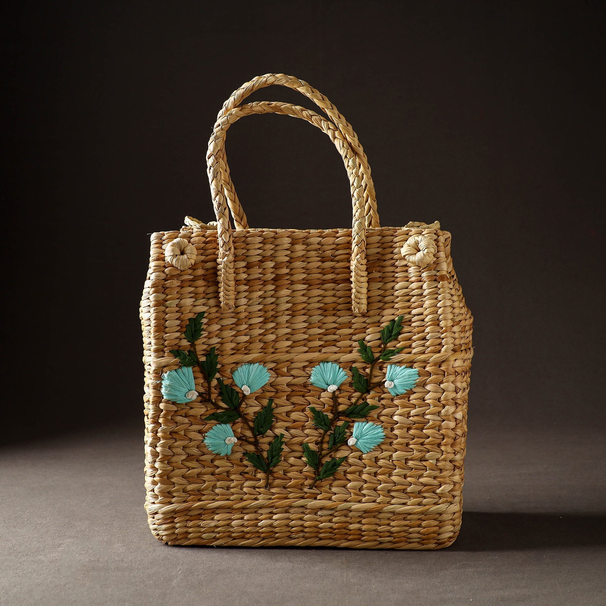 ITOKRI CRAFTS INITIATIVE Beige - Handcrafted Natural Water Reed Embroidered Shopping Bag
