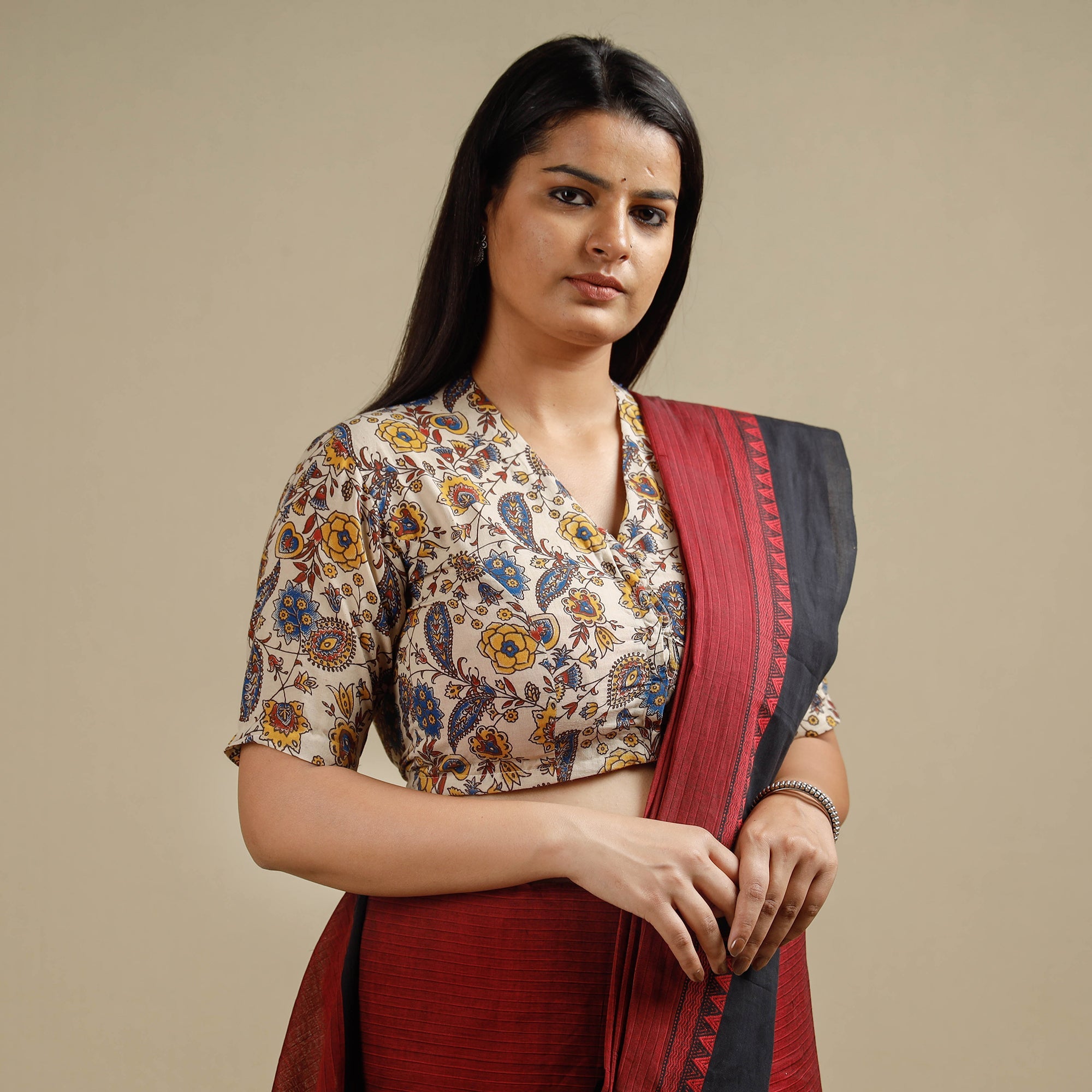 ITOKRI CASUALS Beige - Kalamkari Printed Cotton Stitched Blouse