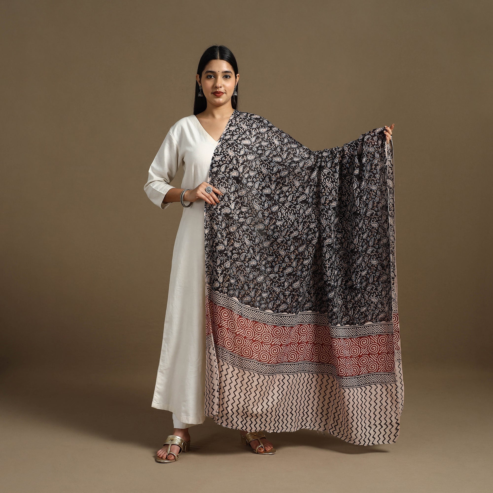 ARTISAN HAND BLOCK PRINTS Black - Block Print Mul Cotton Bagru Dupatta 02 - view 2
