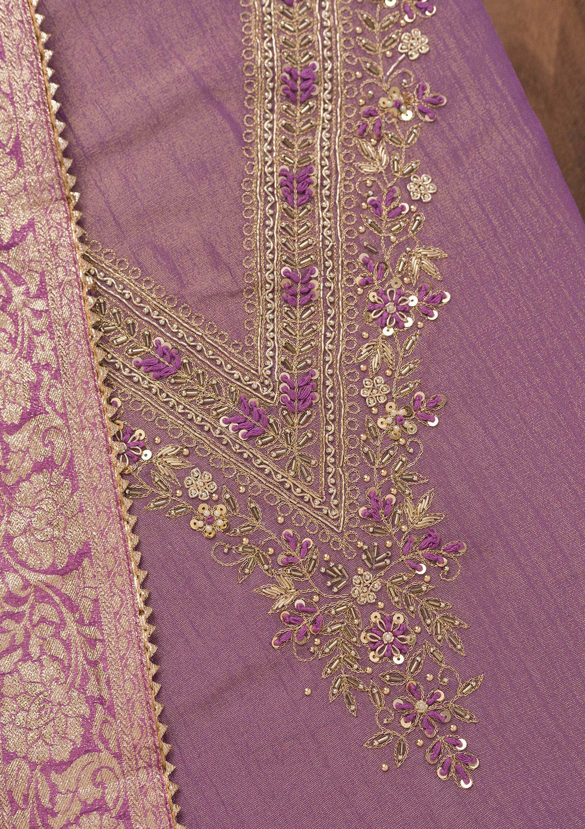 Koskii Purple Zariwork Raw Silk Unstitched Salwar Suit - view 2