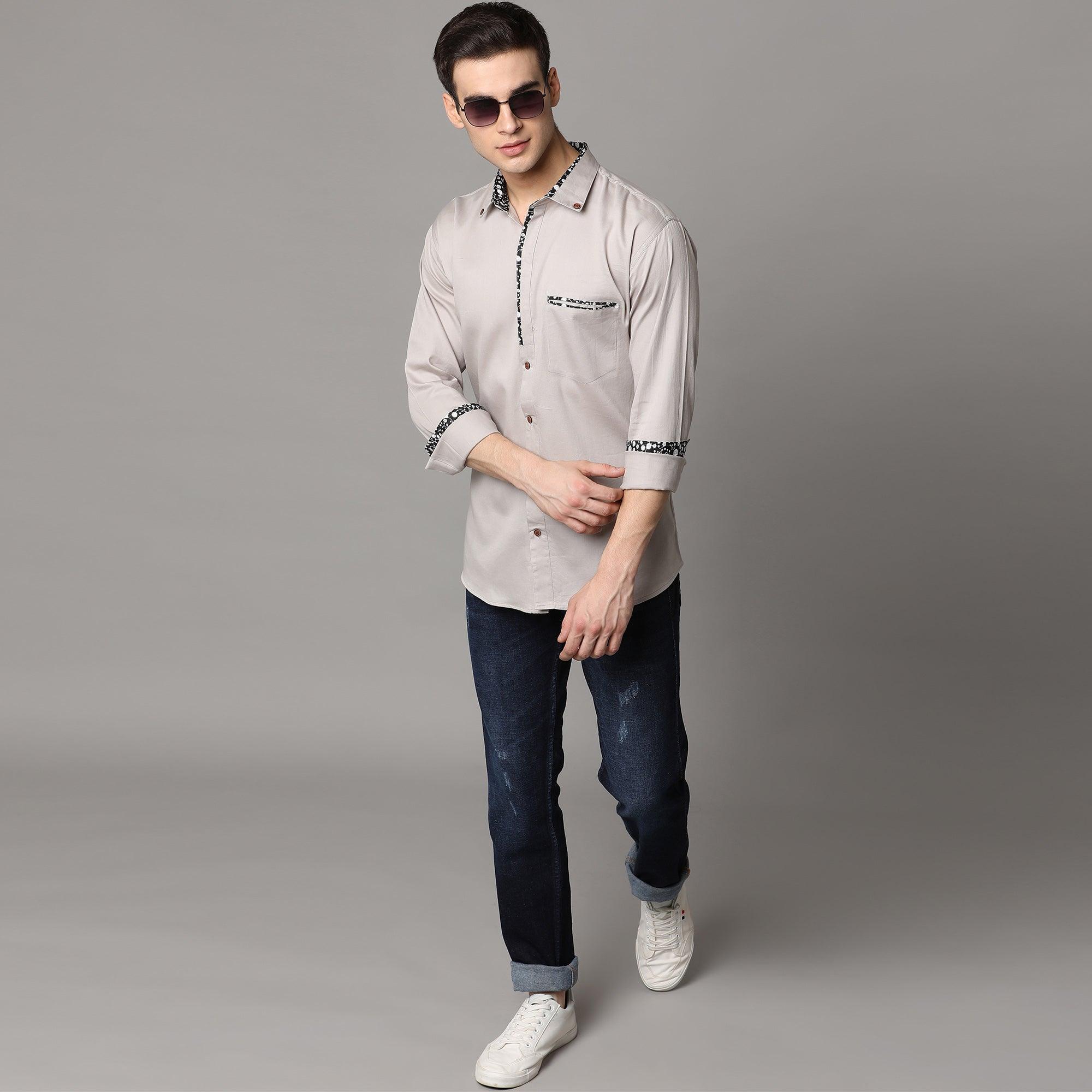Peachmode Light Grey Solid Pure Cotton Men's Shirt - view 2