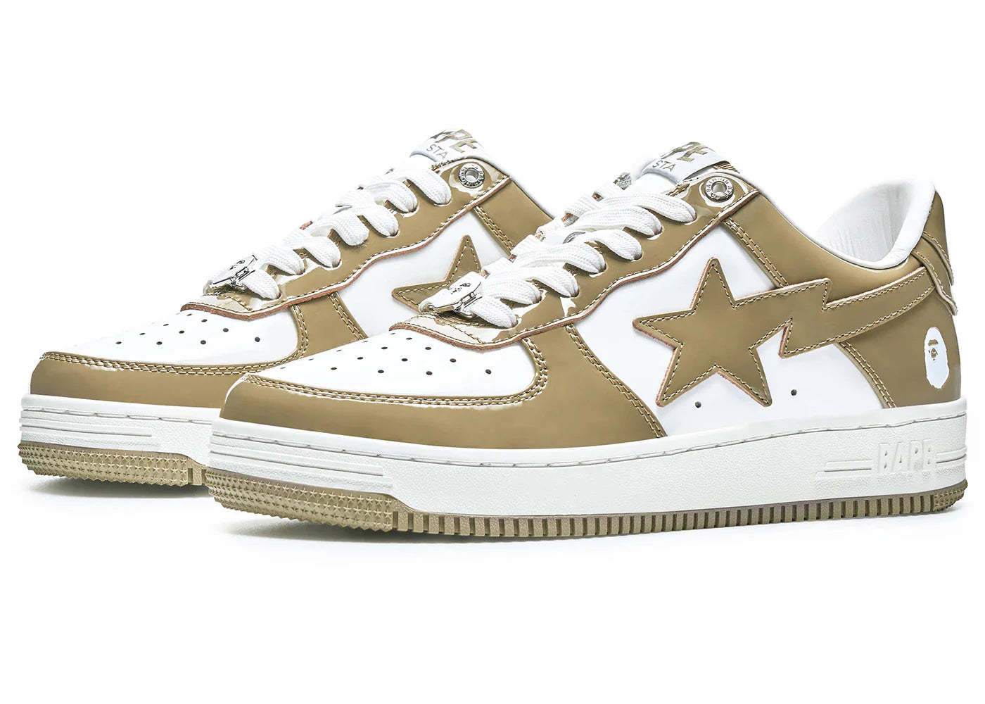 A Bathing Ape Bape Sta Patent Leather White Khaki (2023) - view 2