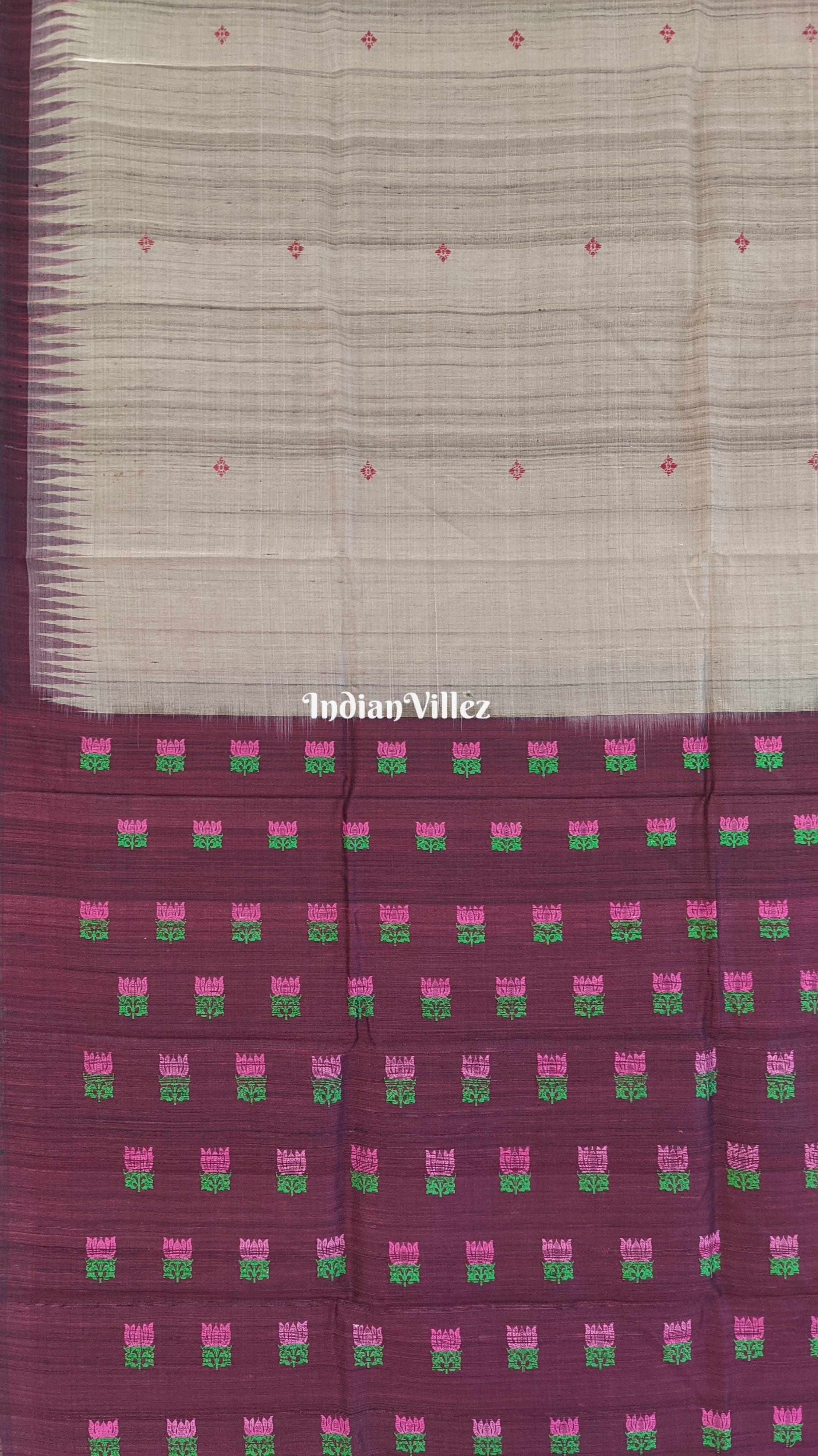 IndianVillèz Chandan Color Gopalpur Tussar Silk Saree with Lotus Anchal - view 3