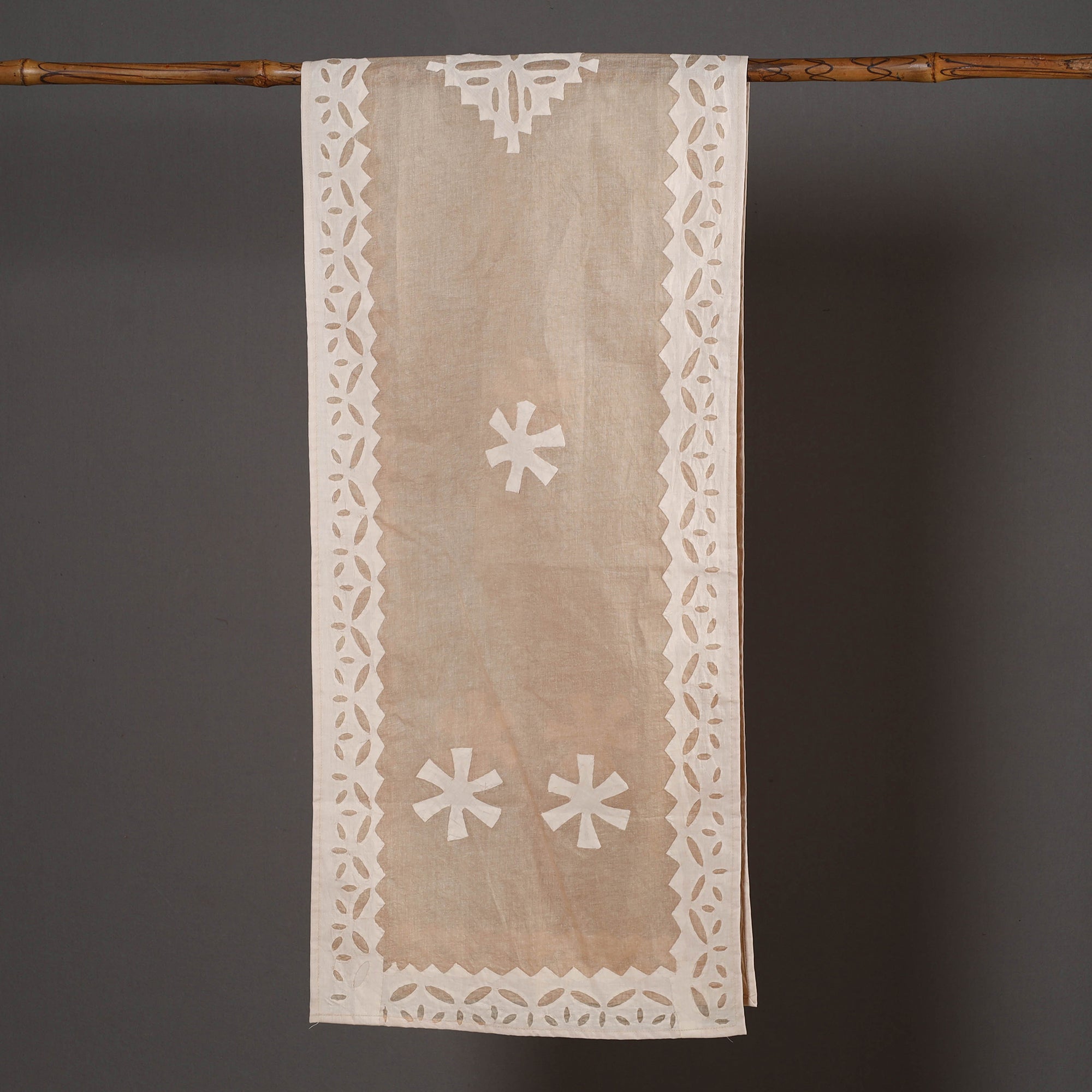 SHADES OF MARUDHARA Brown - Barmer Applique Cut Work Cotton Stole 02 - view 2