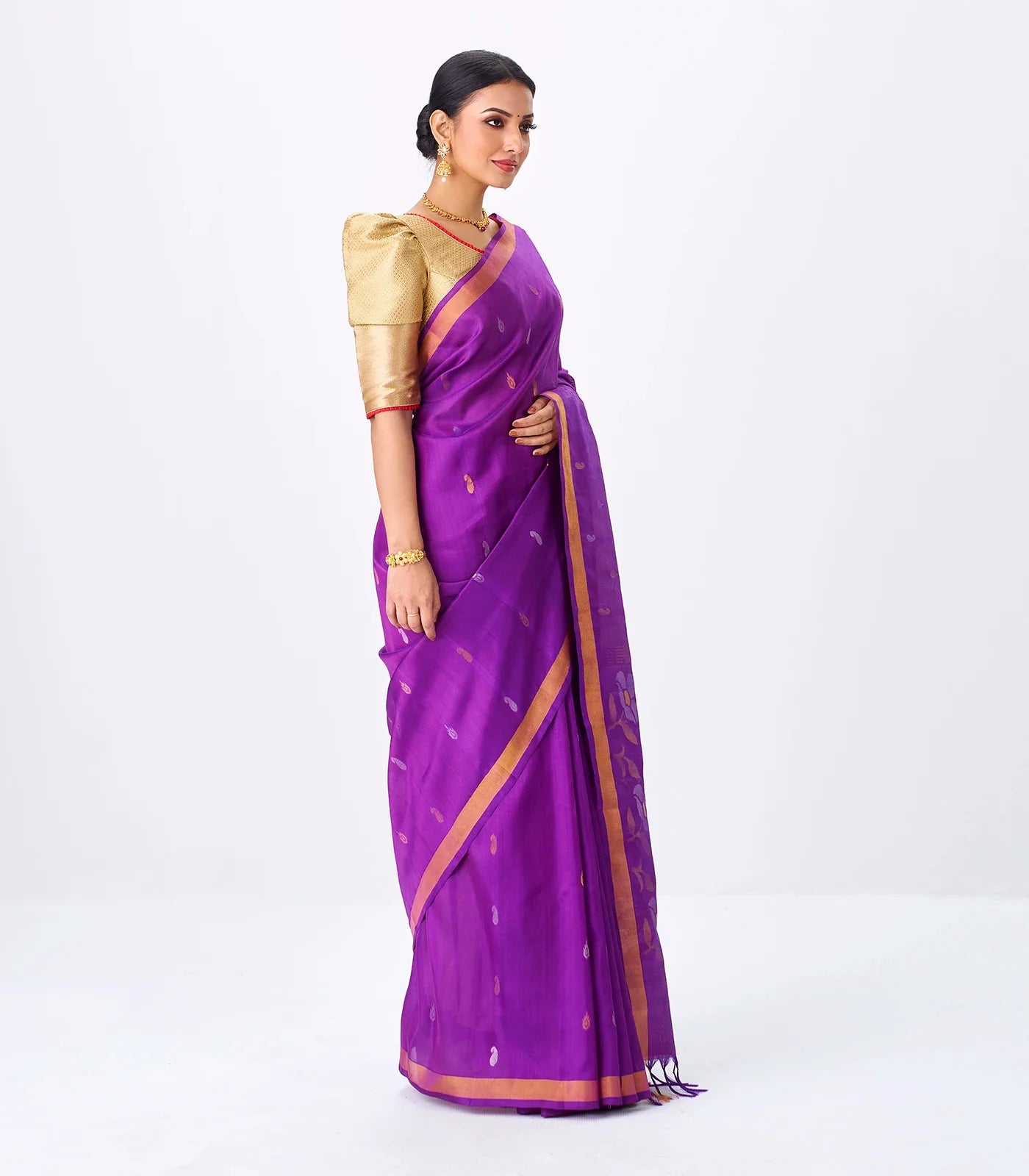 RmKV Purple Handloom Uppada Silk Saree With Zari Buttas - view 4