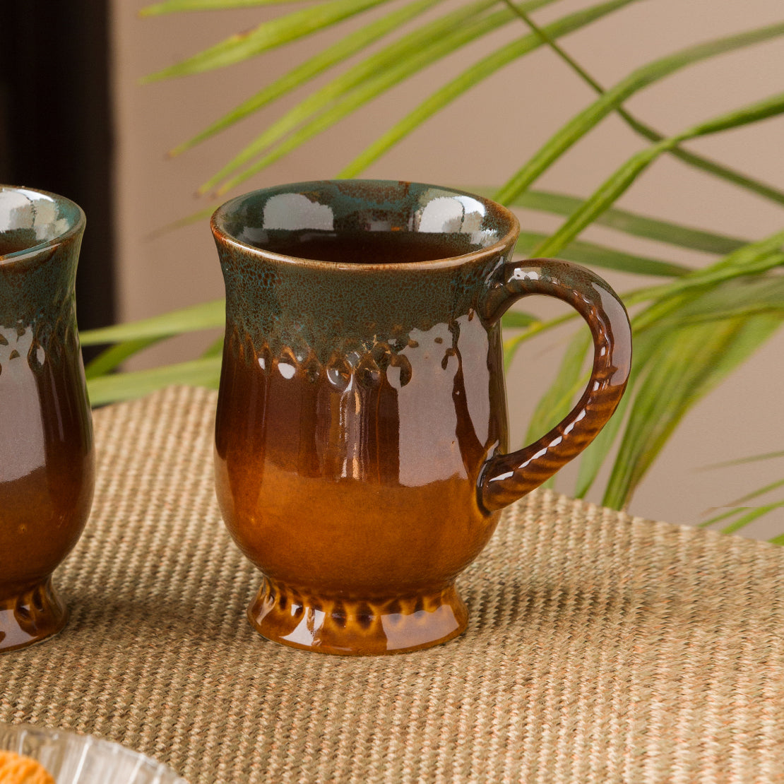 Tea coffee mug – EXCLUSIVELANE 'Amber & Teal' Studio Pottery Tea & Coffee Mug In Ceramic (350ML, Microwave Safe)