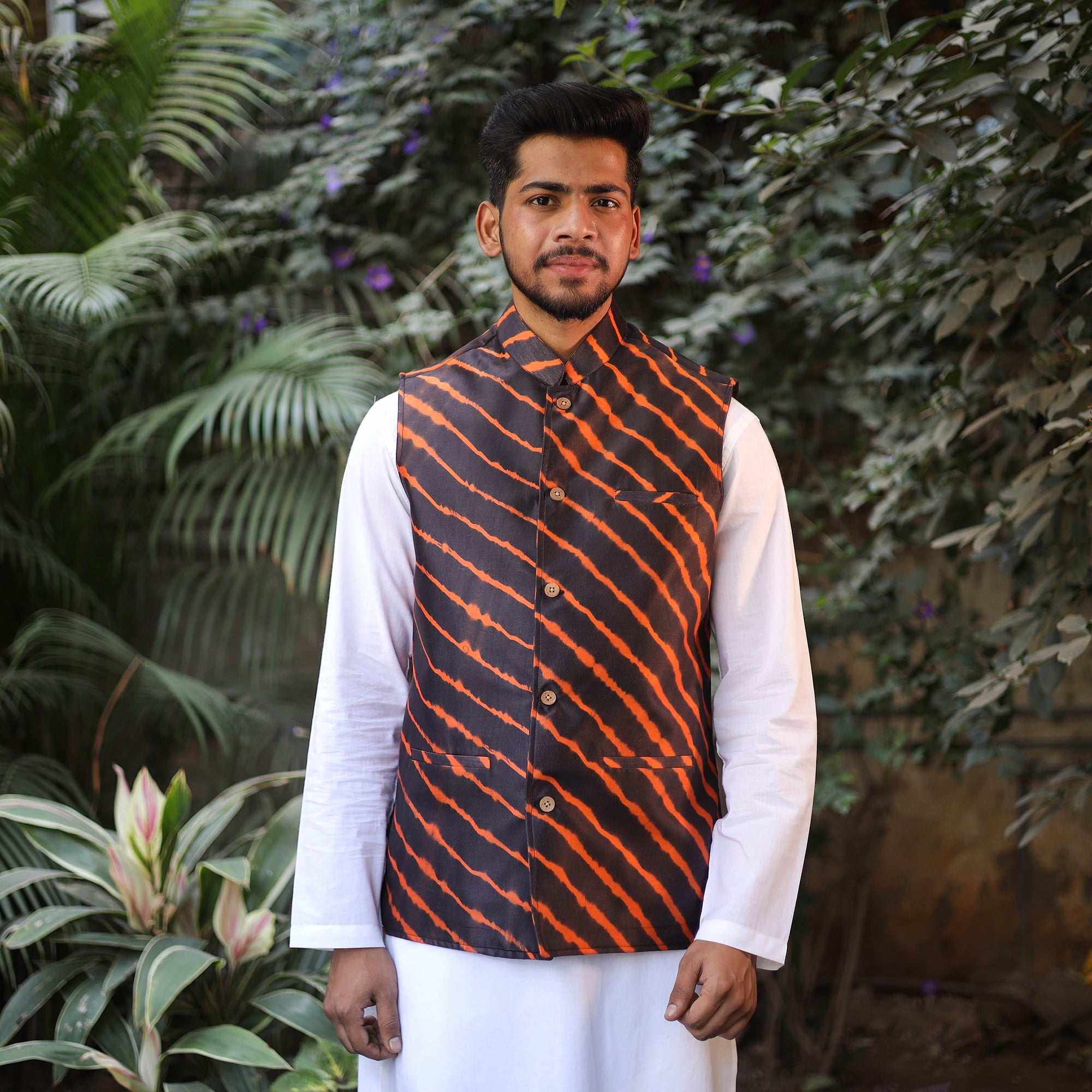 ITOKRI CASUALS Black - Leheriya Tie & Dye Chanderi Silk Handloom Nehru Jacket 04 - view 2
