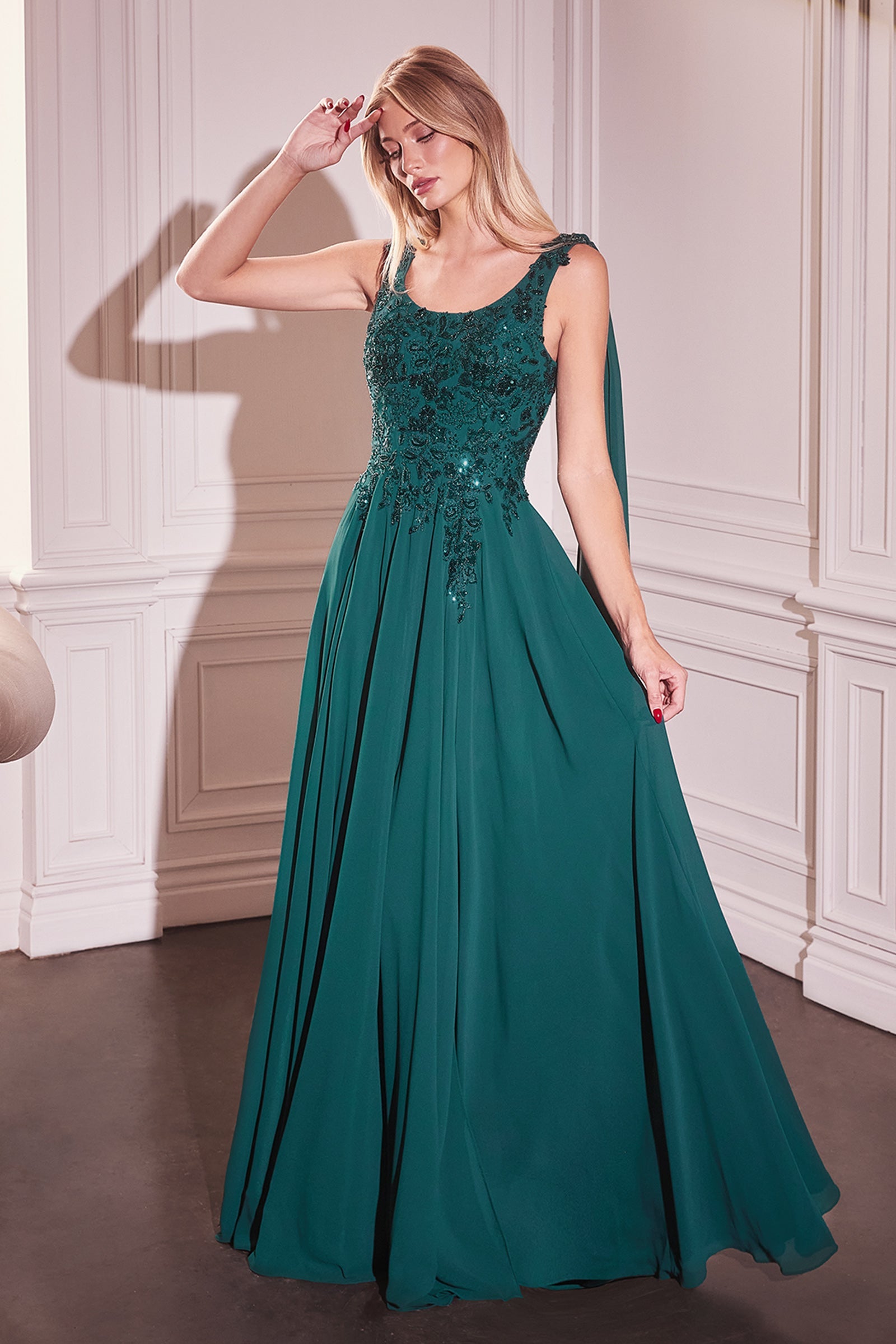 Cinderella Divine Chiffon Cape Sleeve A-line Gown by Ladivine CDS509 - view 3