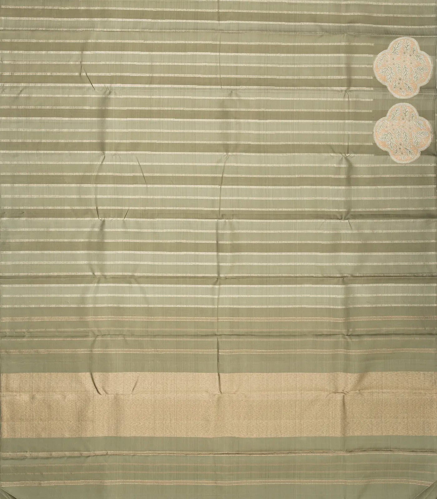 RmKV Grey Handloom Kanchipuram Silk Saree With Zari Stripes - view 2