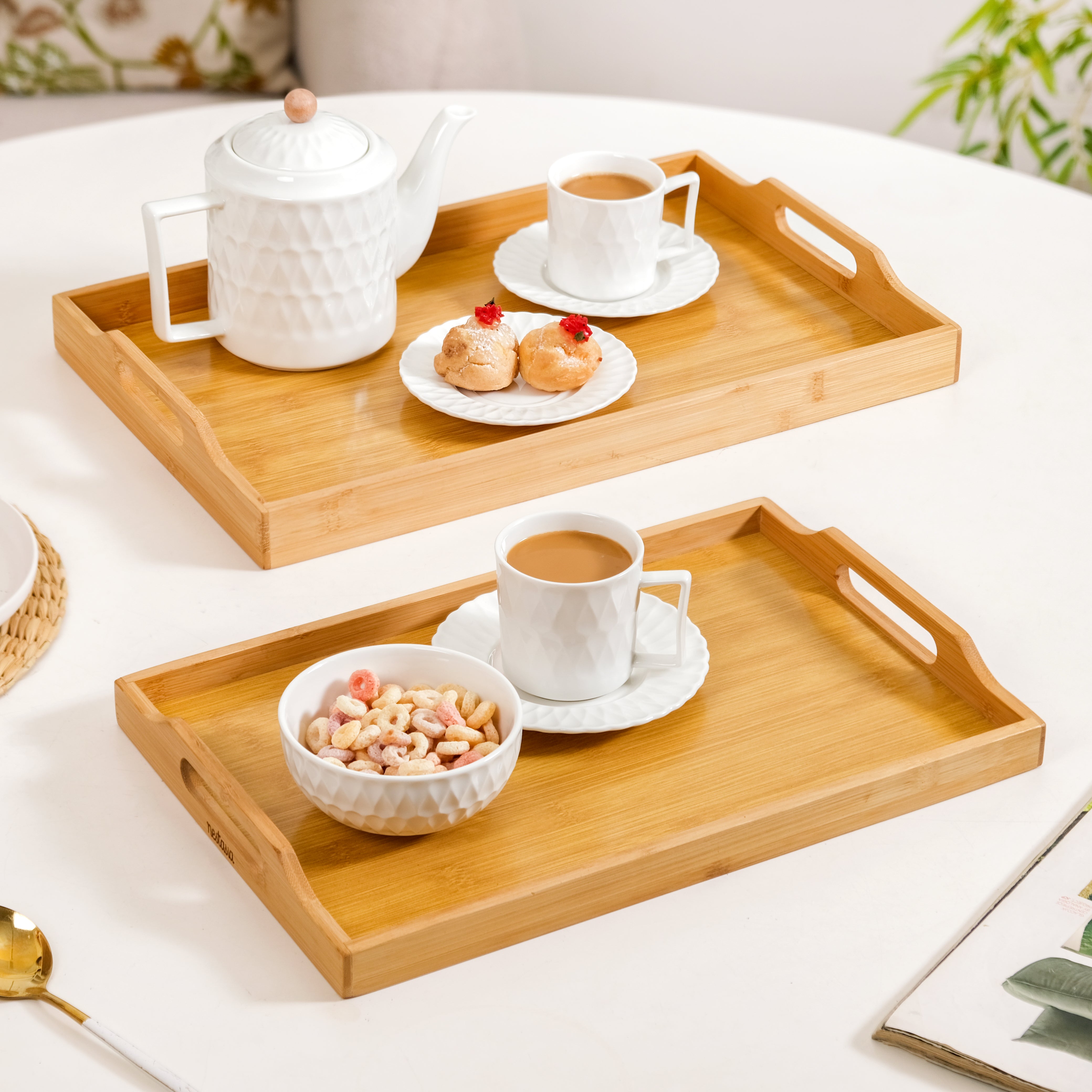 Nestasia Sustainable Wooden Serving Tray Set Of 2
