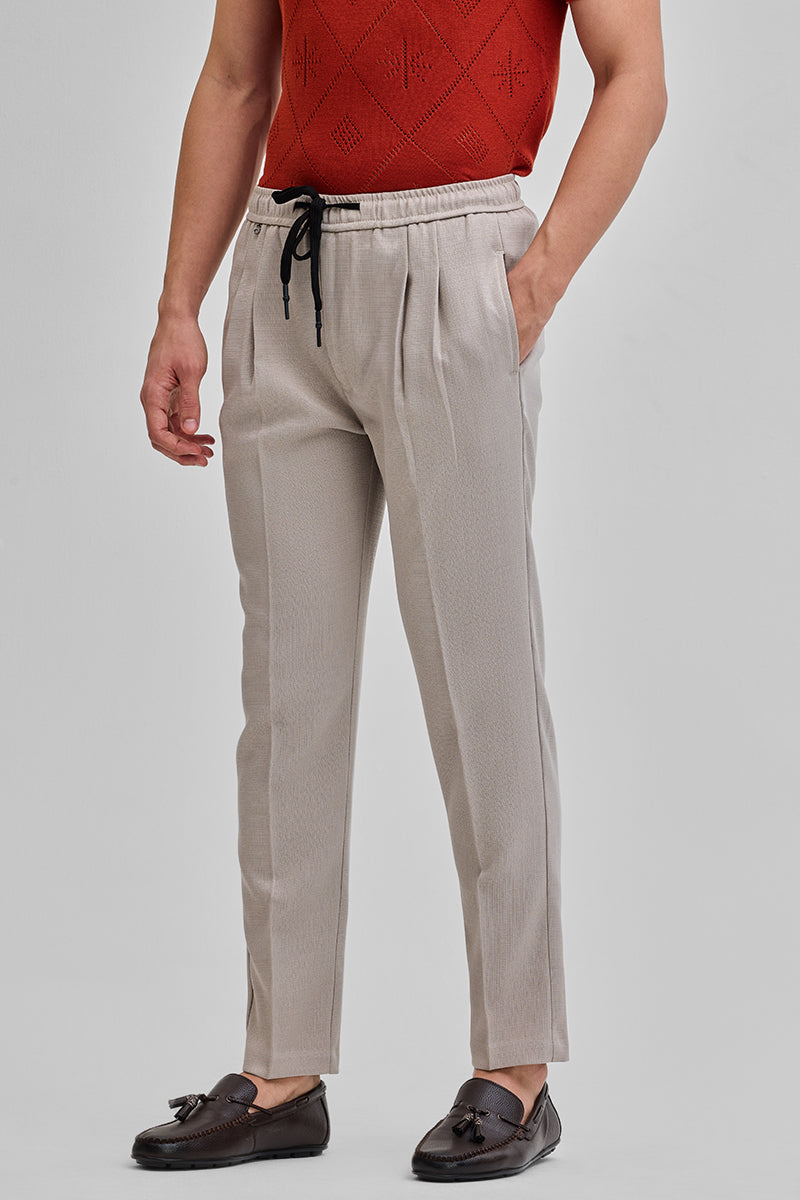 SNITCH Beige Textured Relaxed Fit Trousers