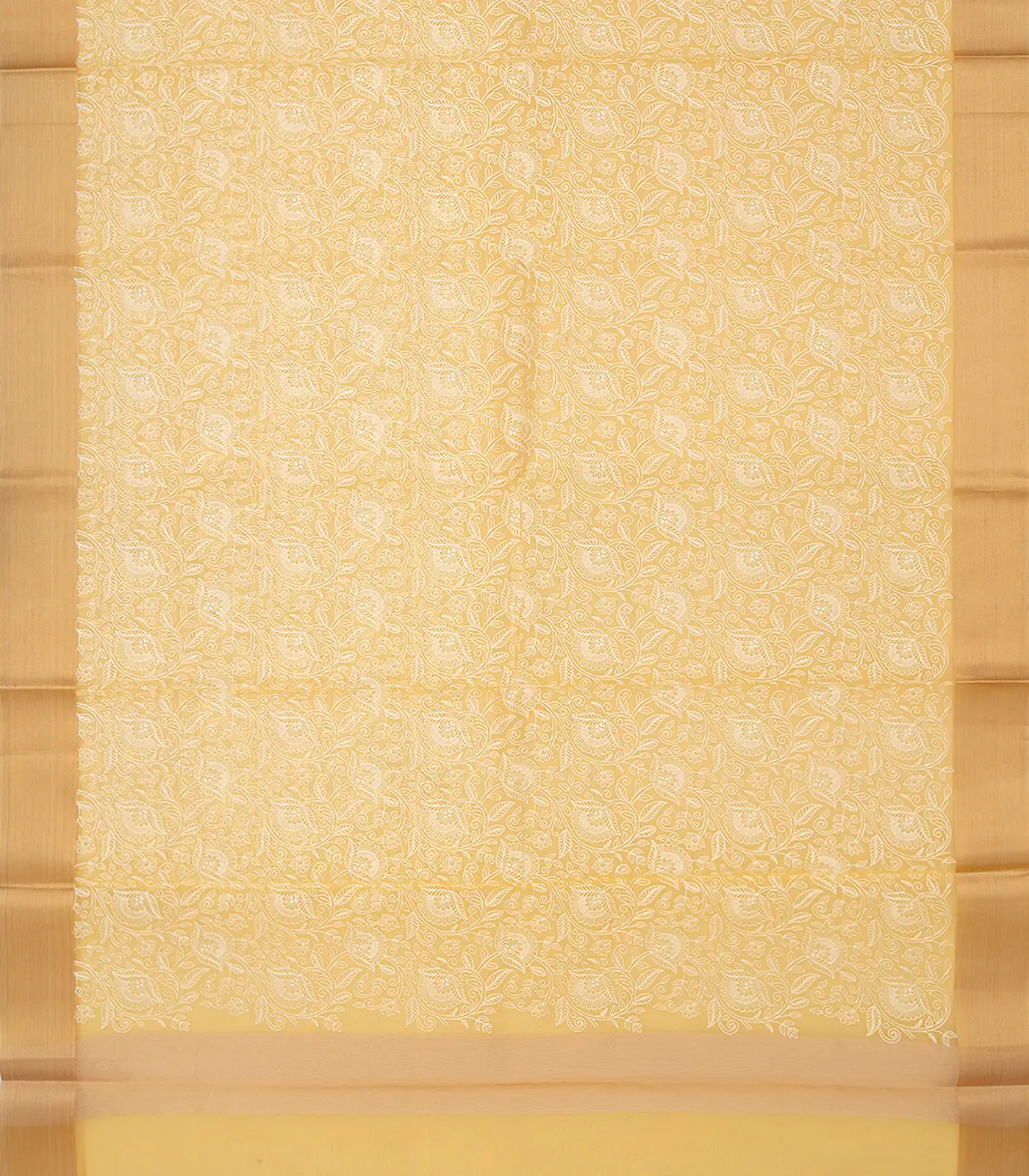 RmKV Sandal Woven Kora Saree With Embroidered Floral Motifs-Sandal - view 2
