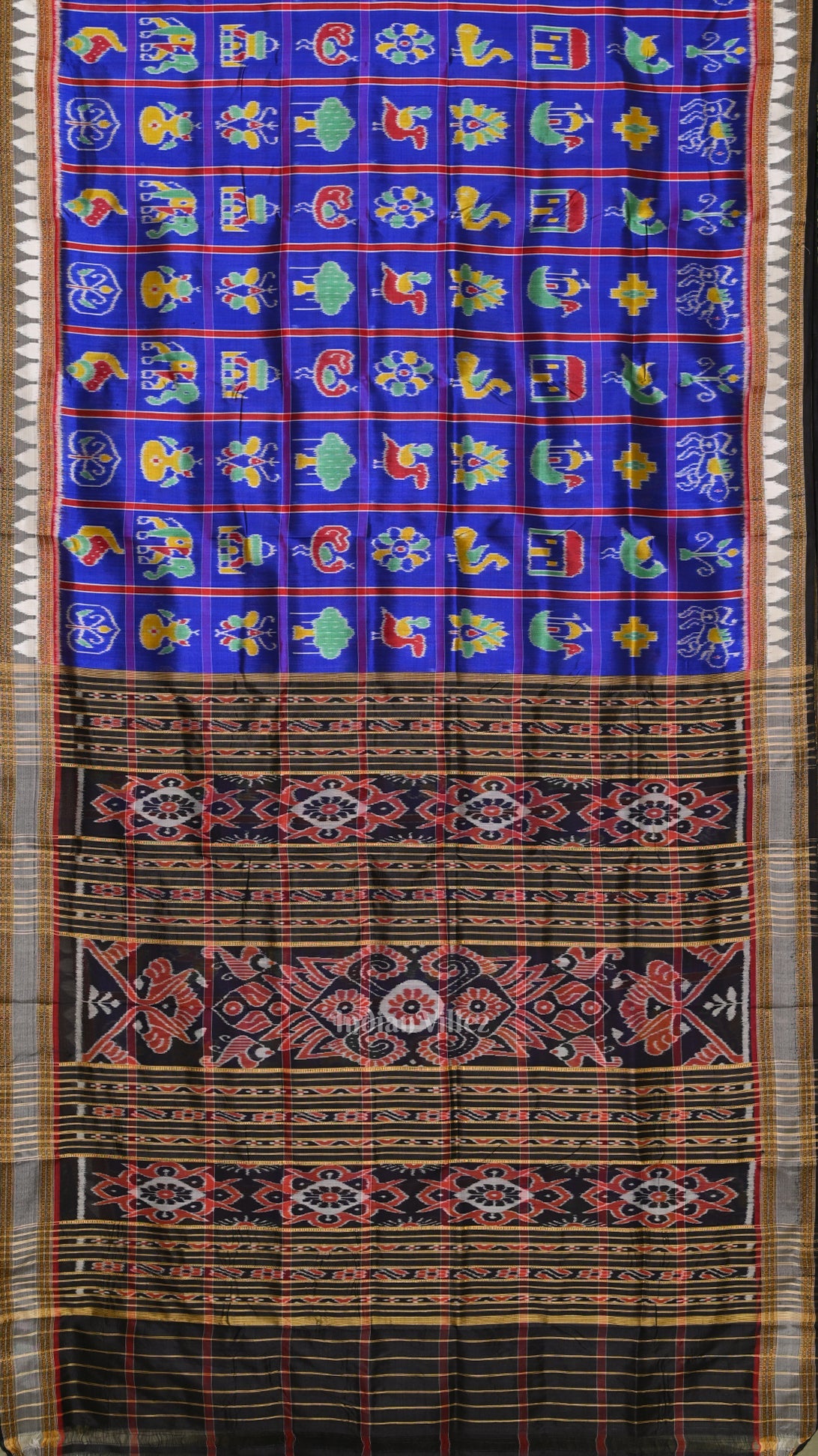 IndianVillèz Royal Blue Nabakothi Odisha Ikat Khandua Silk Saree