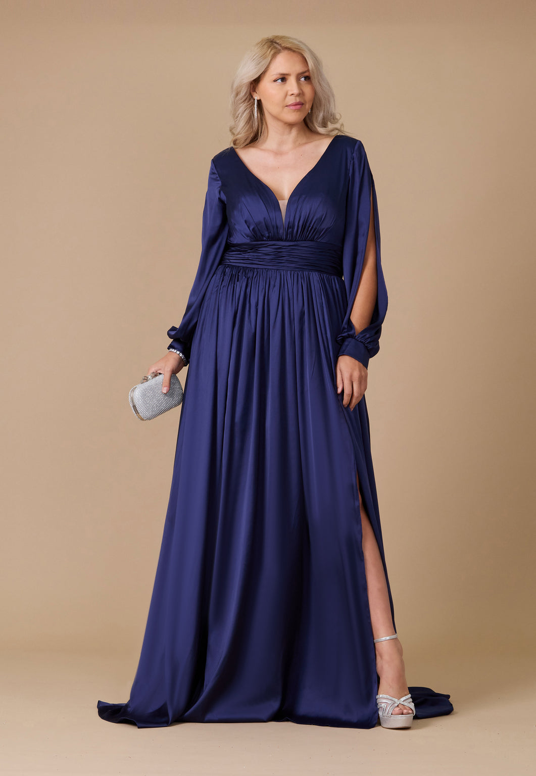Dylan & Davids Long Open Sleeve Satin Formal Dress - view 2