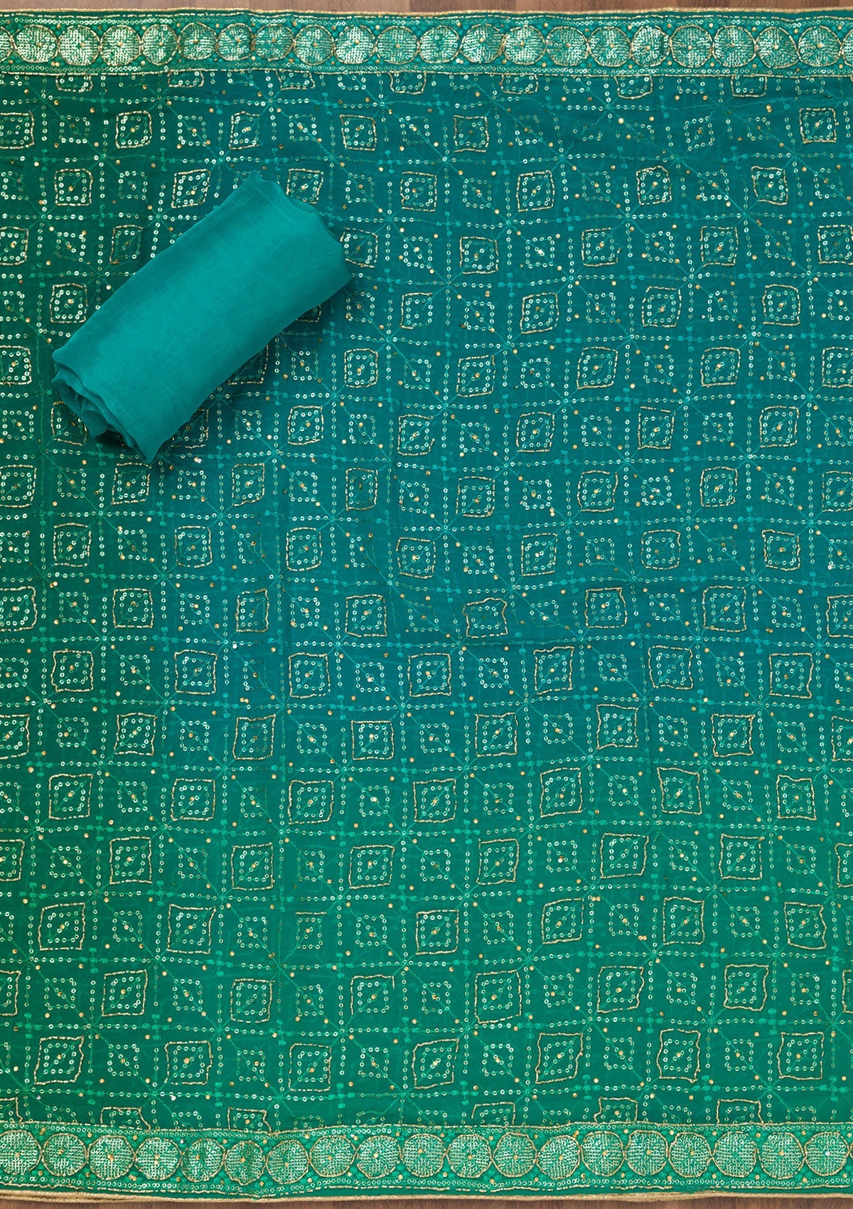 Koskii Green Zariwork Semi Crepe Unstitched Salwar Suit - view 6
