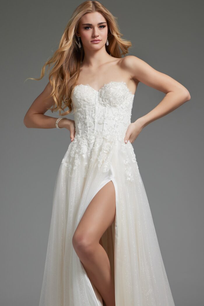 Jovani JB25730 Long Beaded High Slit Bridal Wedding Dress - view 3