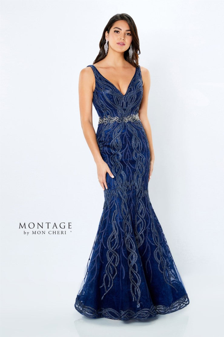 Montage 120921 Long Beaded Lace Metallic Evening Formal Dress - view 2