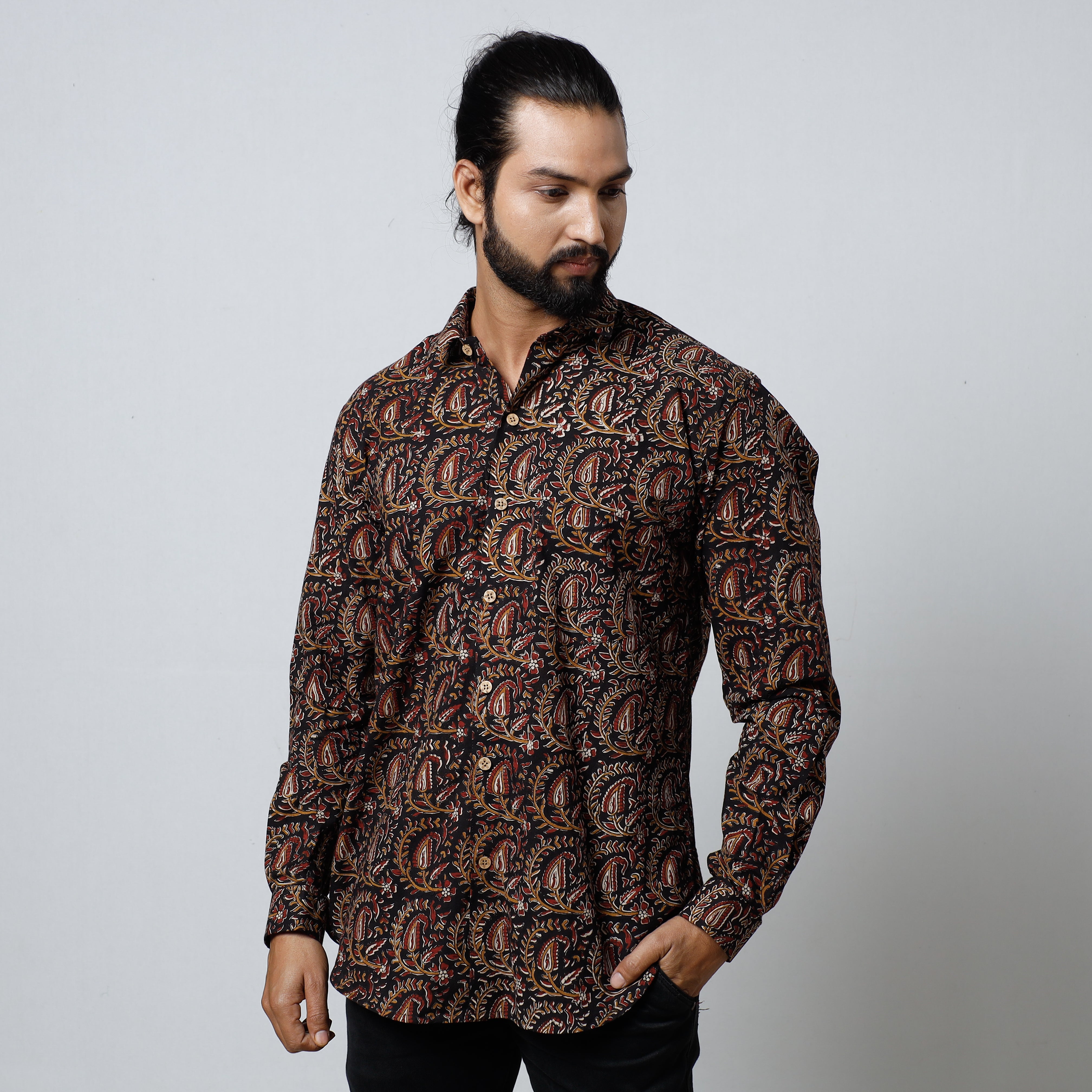 ITOKRI CASUALS Black - Bagru Block Printed Cotton Men Full Sleeve Shirt