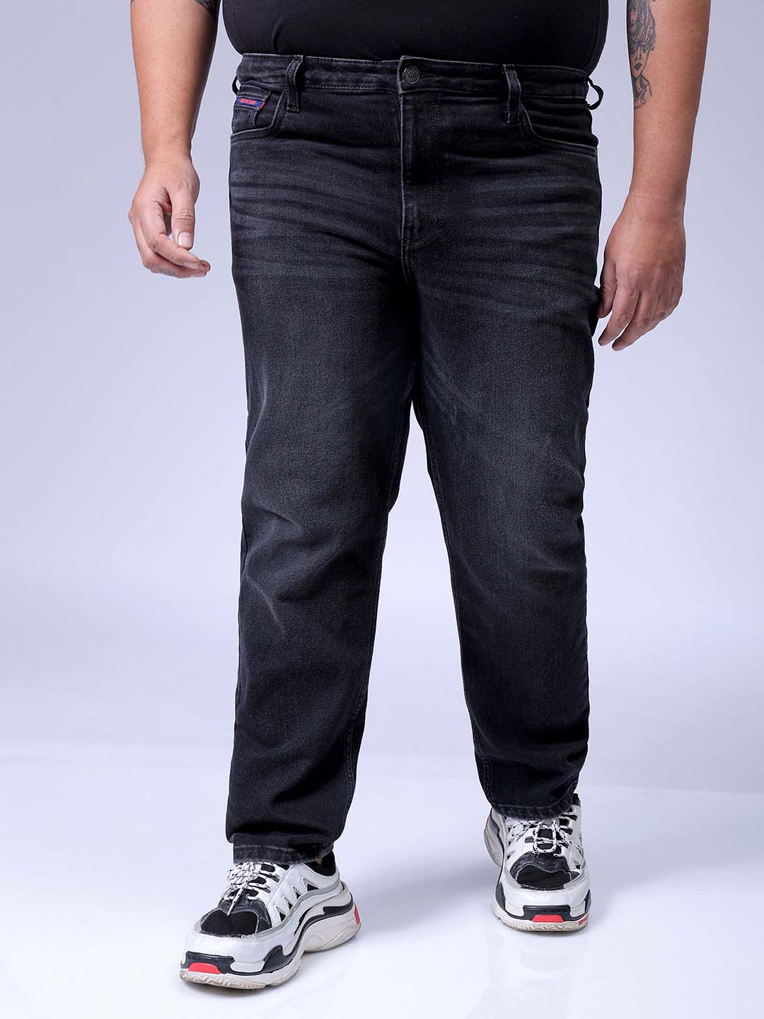 Hardsoda Men's Plus Size Black Slim Fit Solid Stretchable Jeans