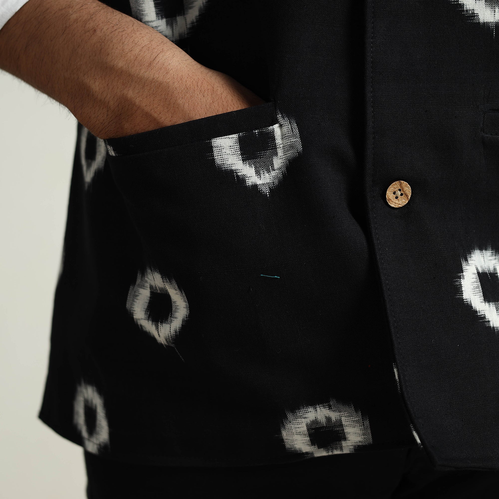 ITOKRI CASUALS Black - Pochampally Double Ikat Handloom Cotton Men Nehru Jacket 07 - view 8