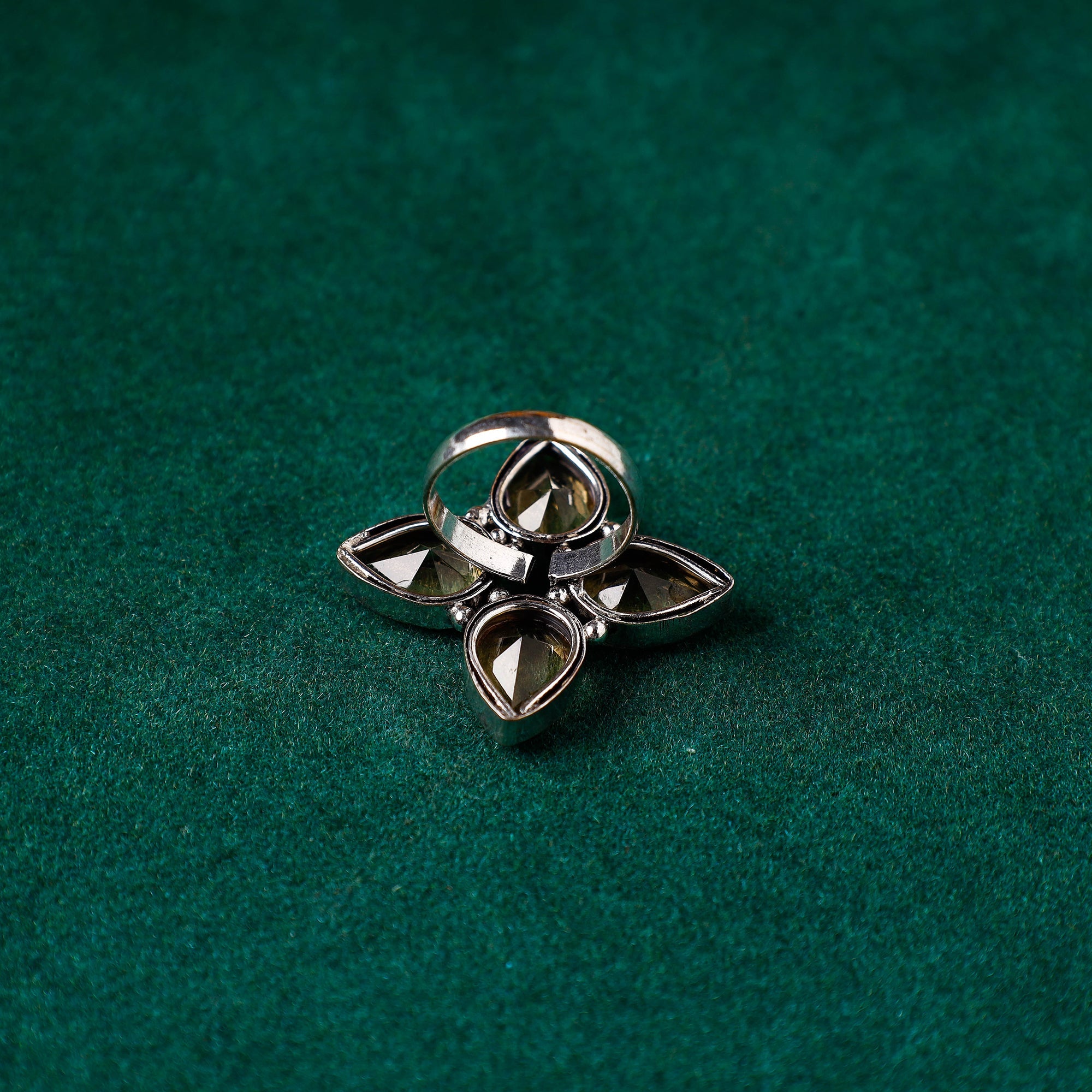 WHITE RIVER STORIES Antique Silver Finish Oxidised Brass Base Stone Work Ring (Adjustable) - view 2