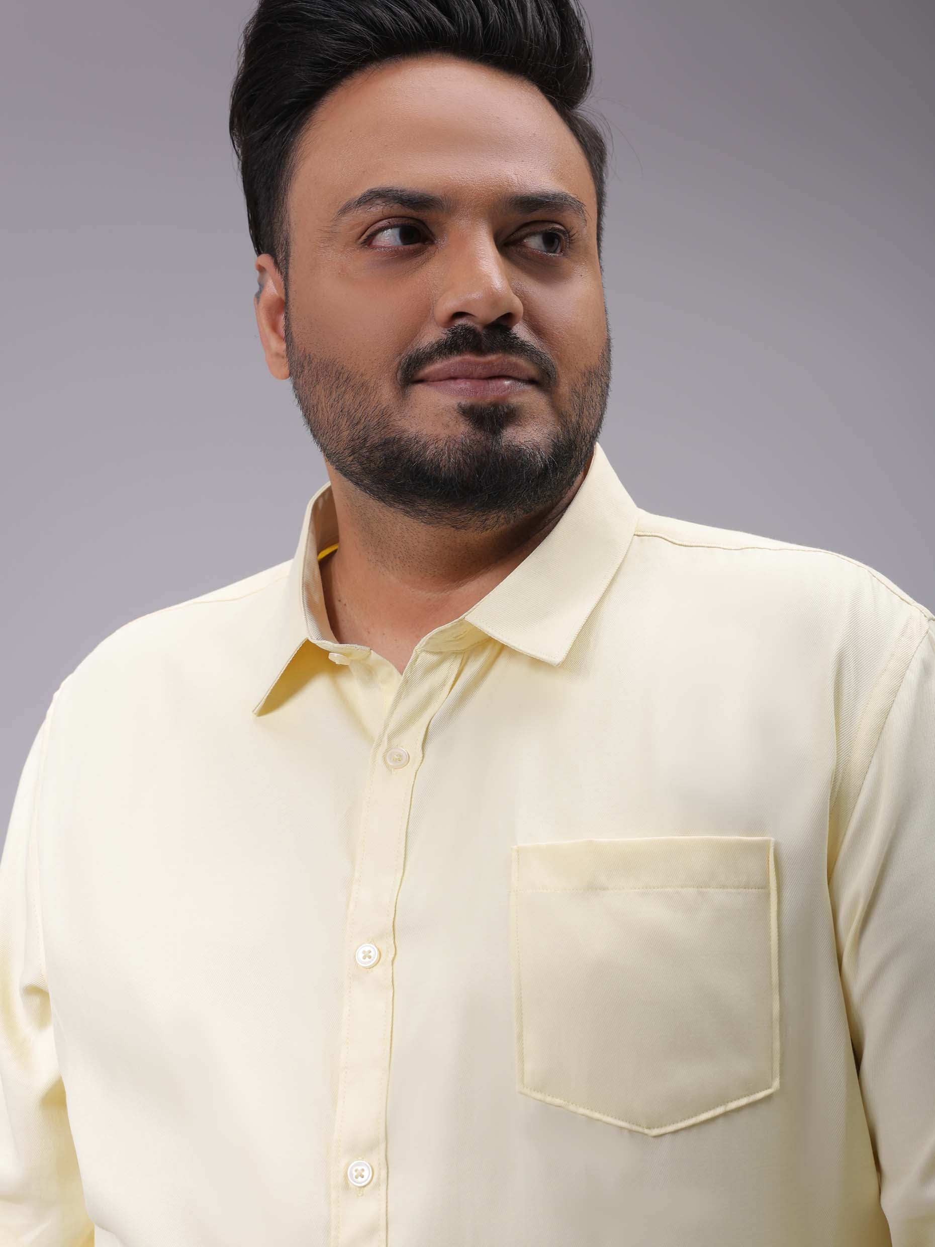 HARDSODA Men's Plus Size Yellow Regular Fit Solid Formal Shirt