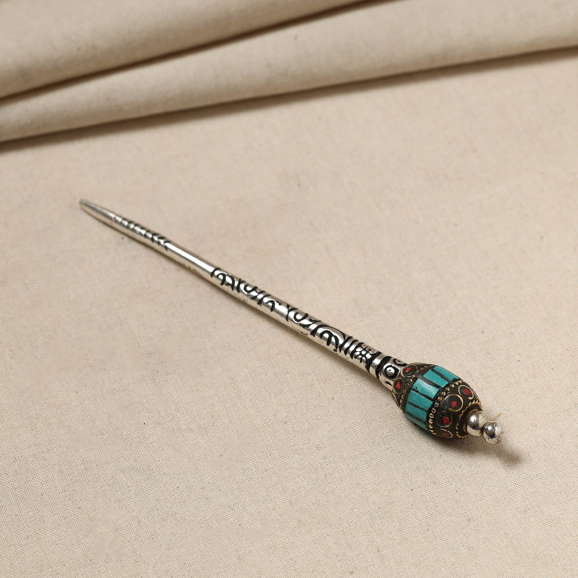 WHITE RIVER STORIES Antique Finish Oxidised German Silver Juda Stick - view 2