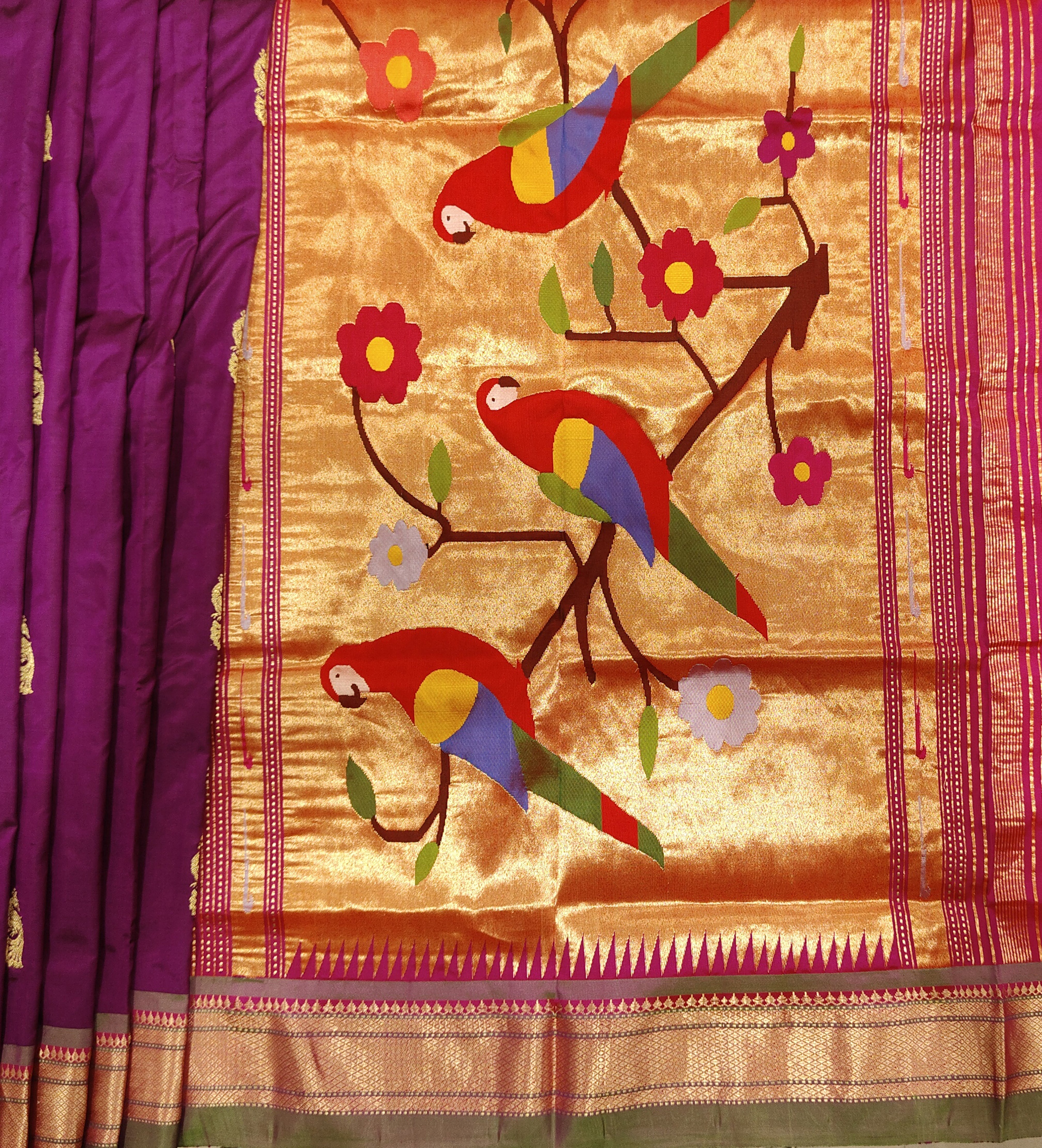 IndianVillèz Purple Peacock Butti Paithani Silk Saree