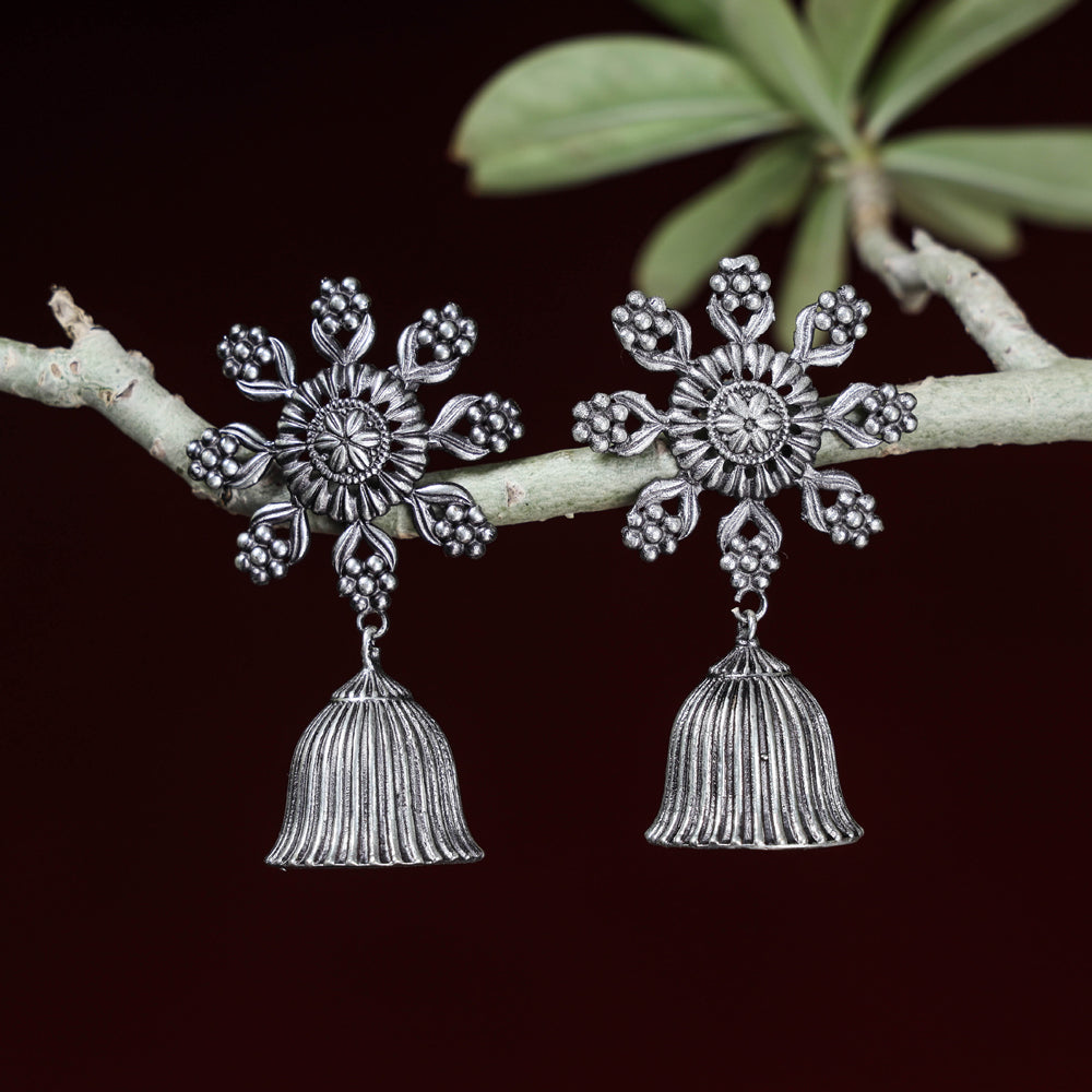 WHITE RIVER STORIES Antique Silver Finish Oxidised Special Brass Base Jhumki Earrings