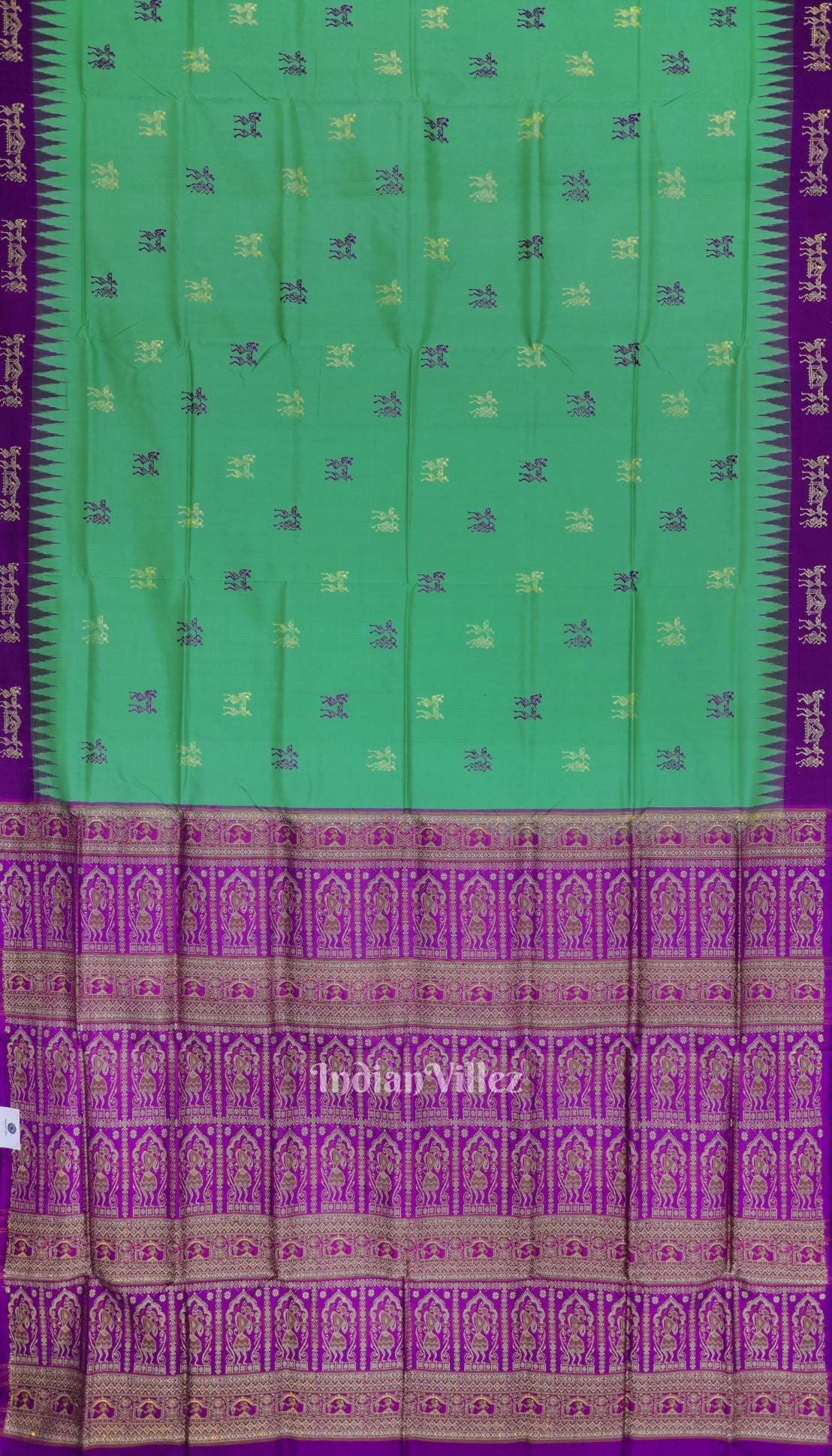 IndianVillèz Green Magenta Tribal Doli Sawari Contemporary Bomkai Silk Saree