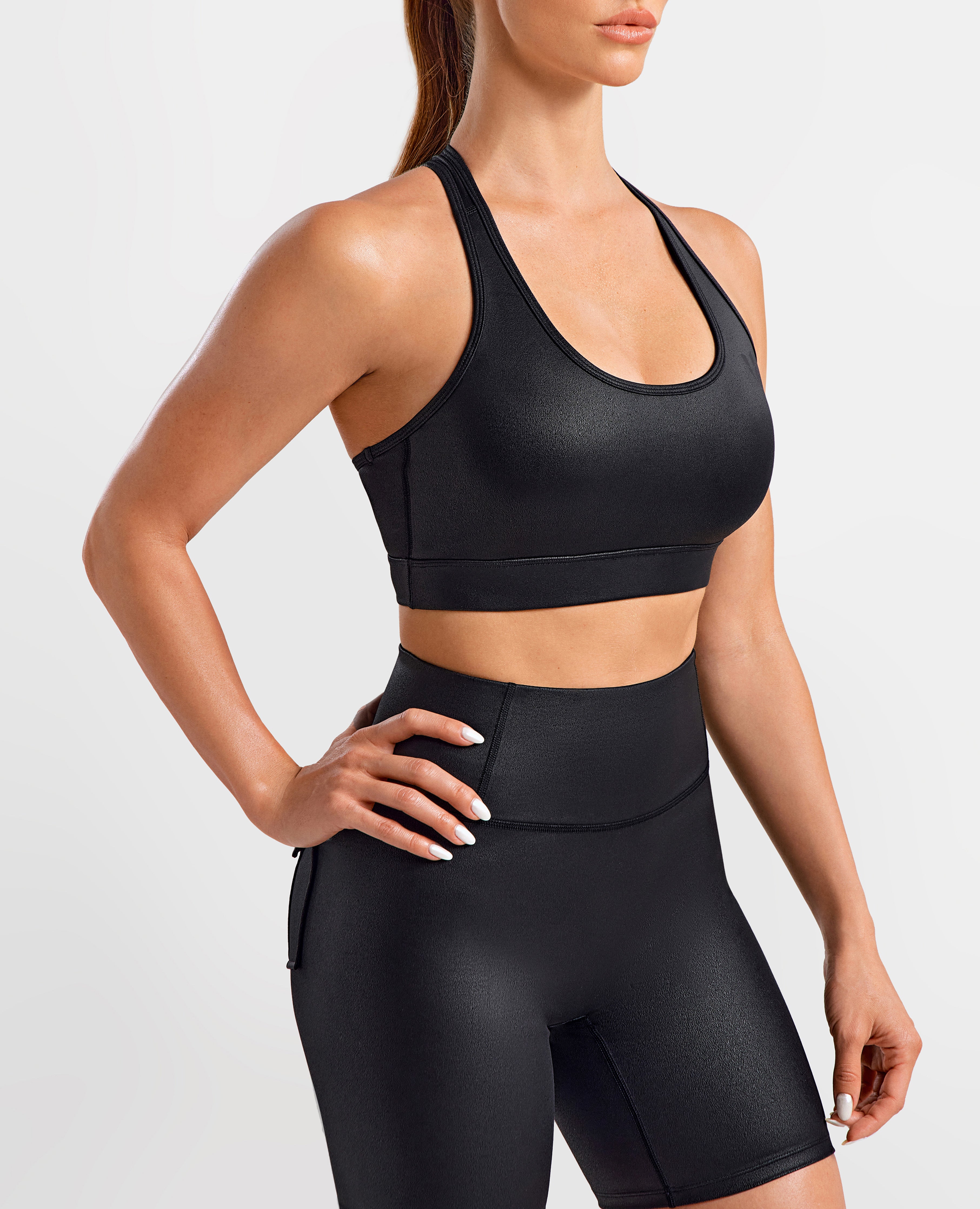FIRM ABS Faux Leather Active Bra - Black - view 10