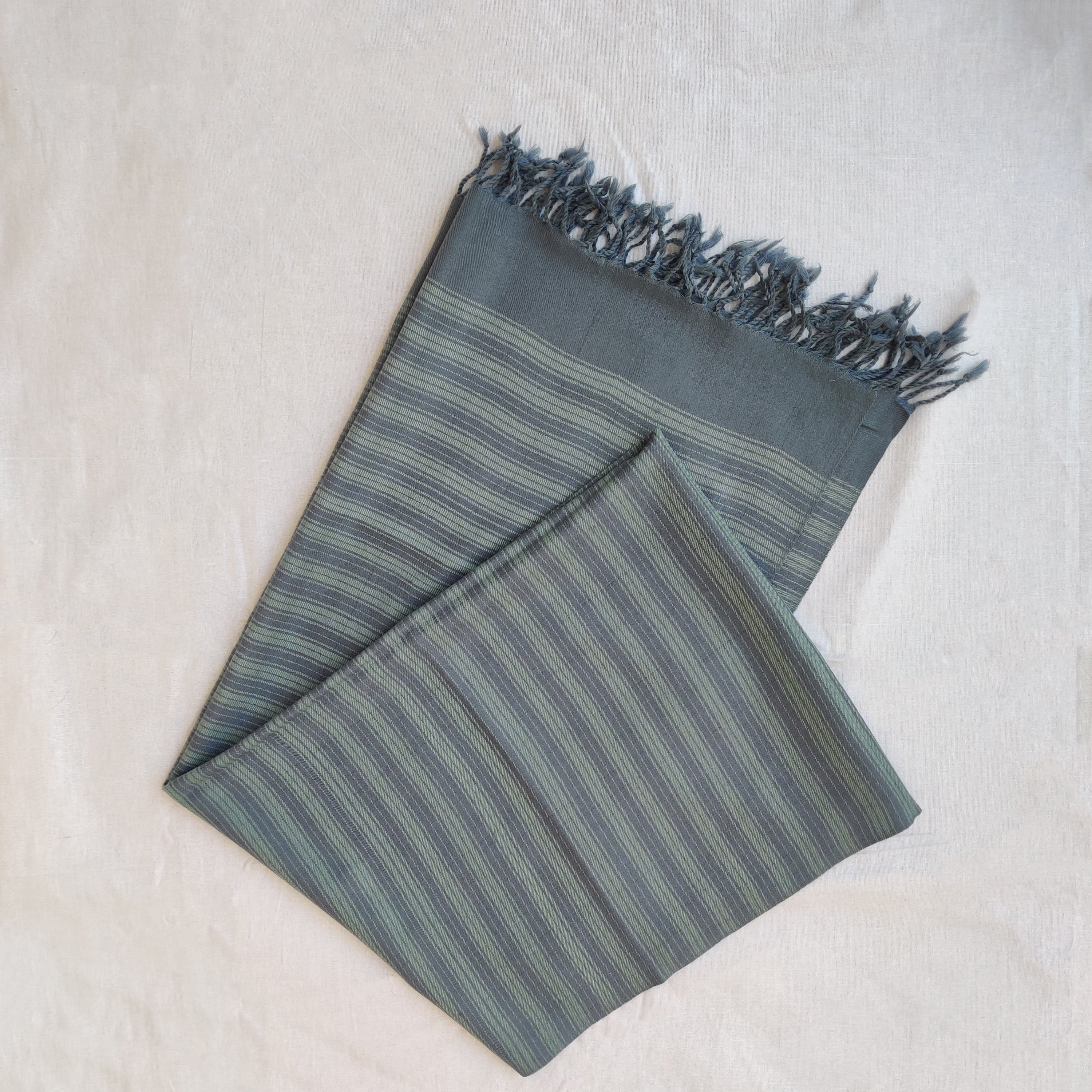 CHARKHA Blue - Grey Handwoven Merino Wool Stole - view 4