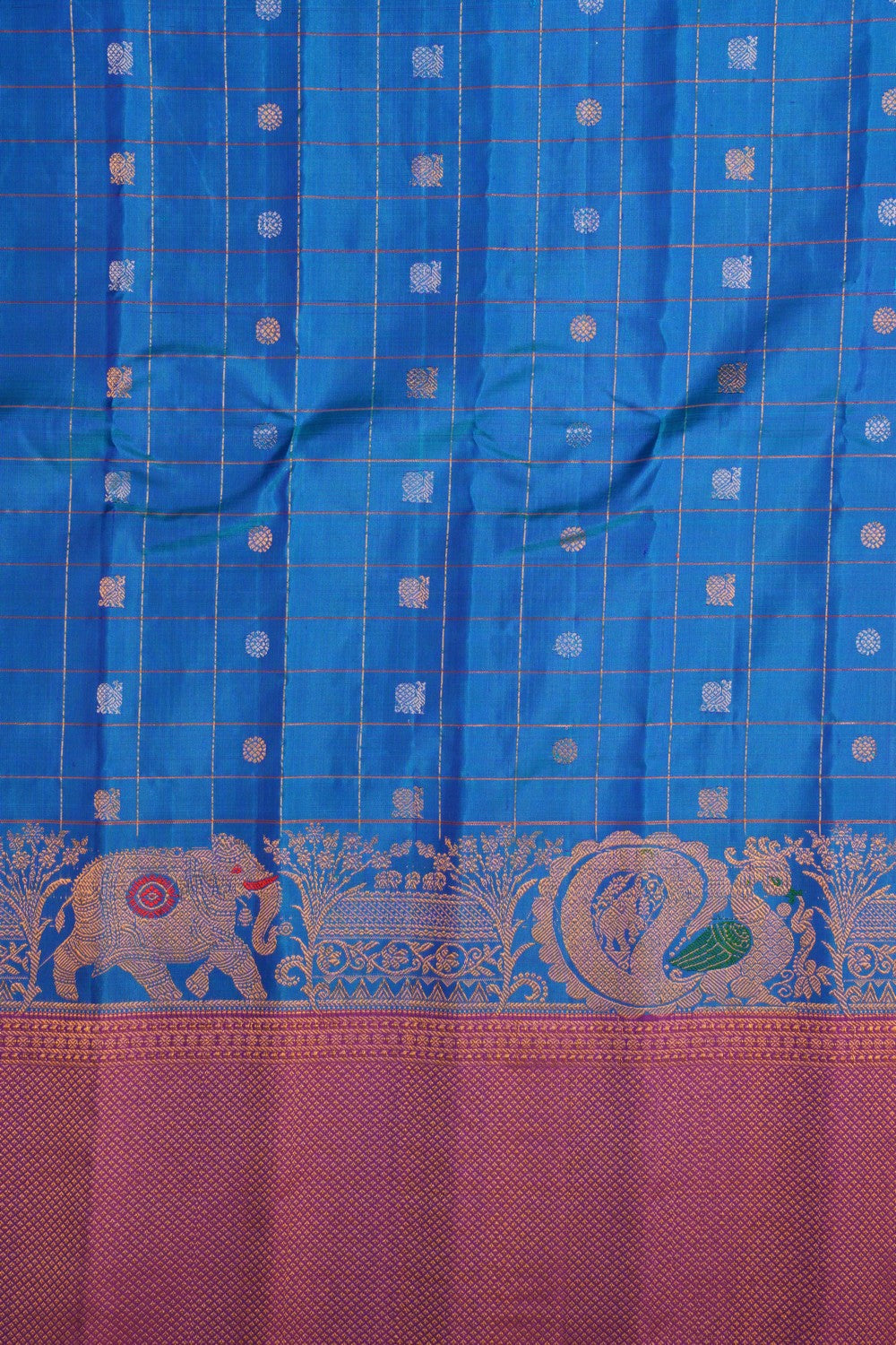 Kalanjali Gadwal Pavada Blue Unstitched Set - view 2