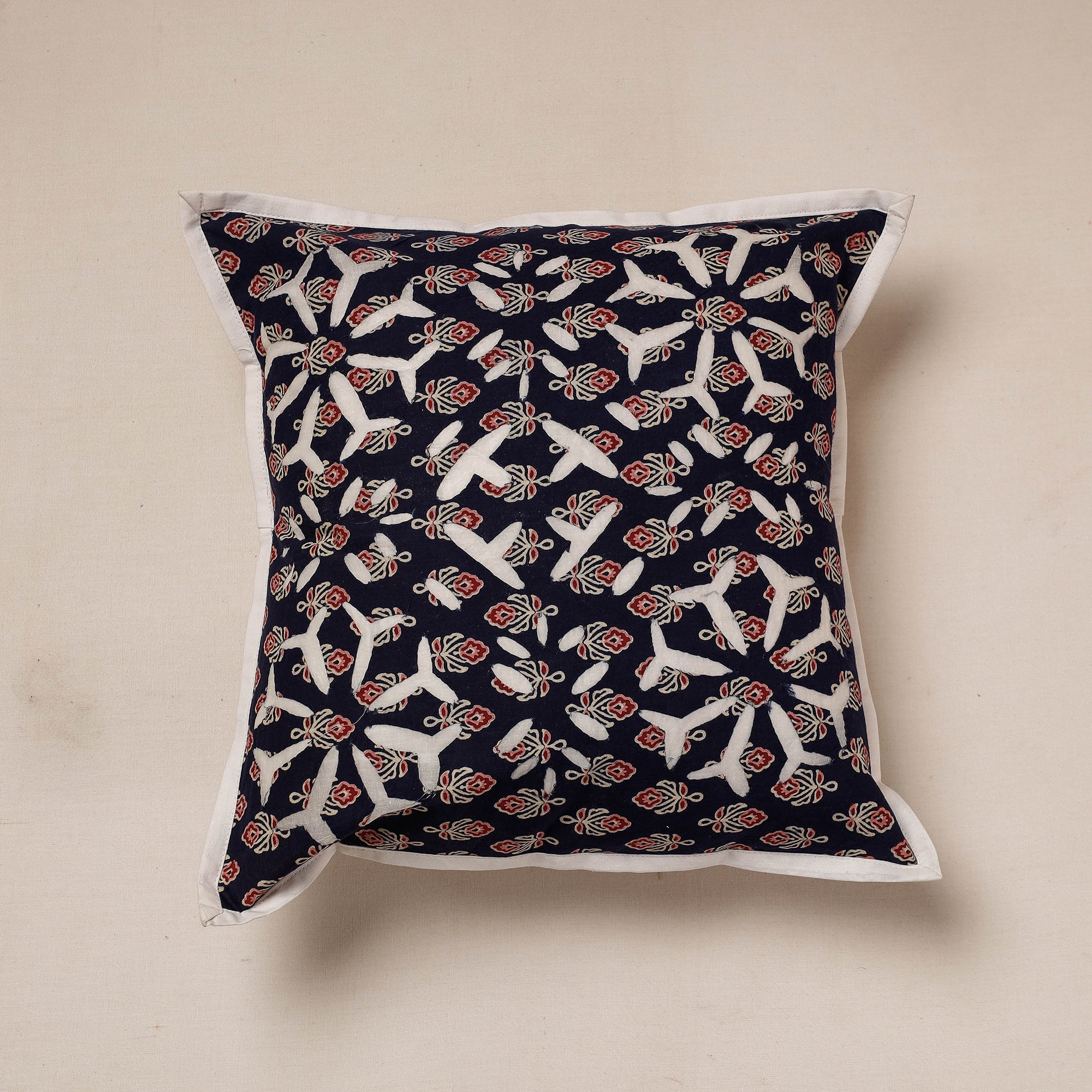 SHADES OF MARUDHARA Black - Cutwork Cotton Applique Cushion Cover (16 x 16 in)