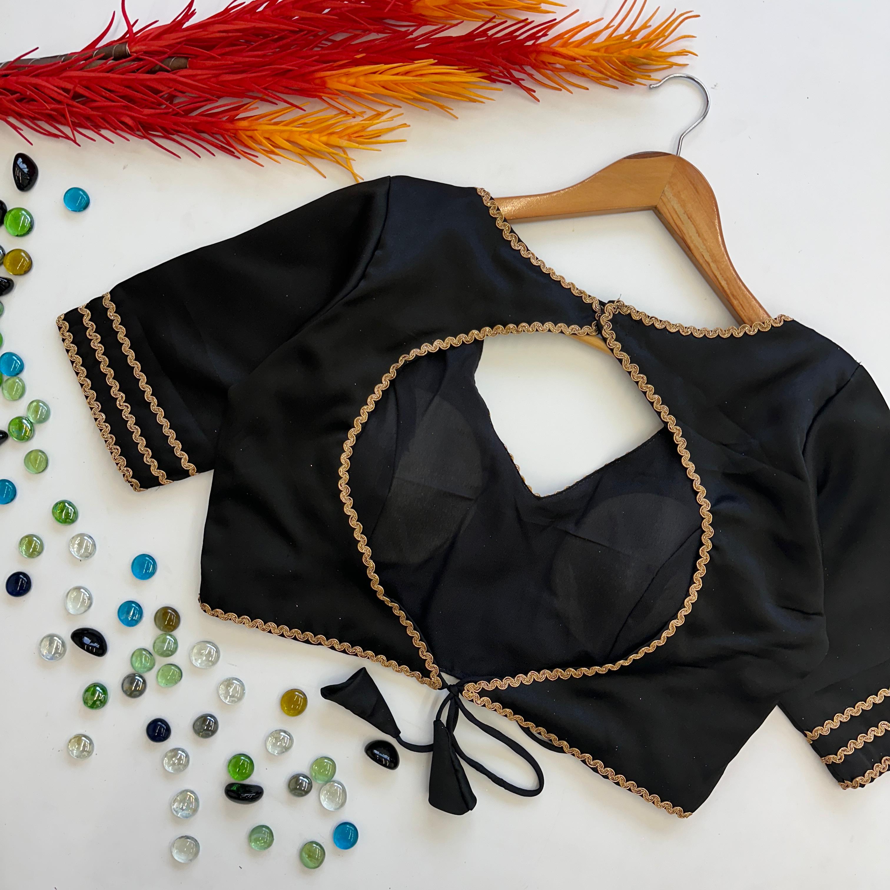 ClothsVilla Black Manali Silk Blouse with Beautiful Sequin Lace Work - view 2