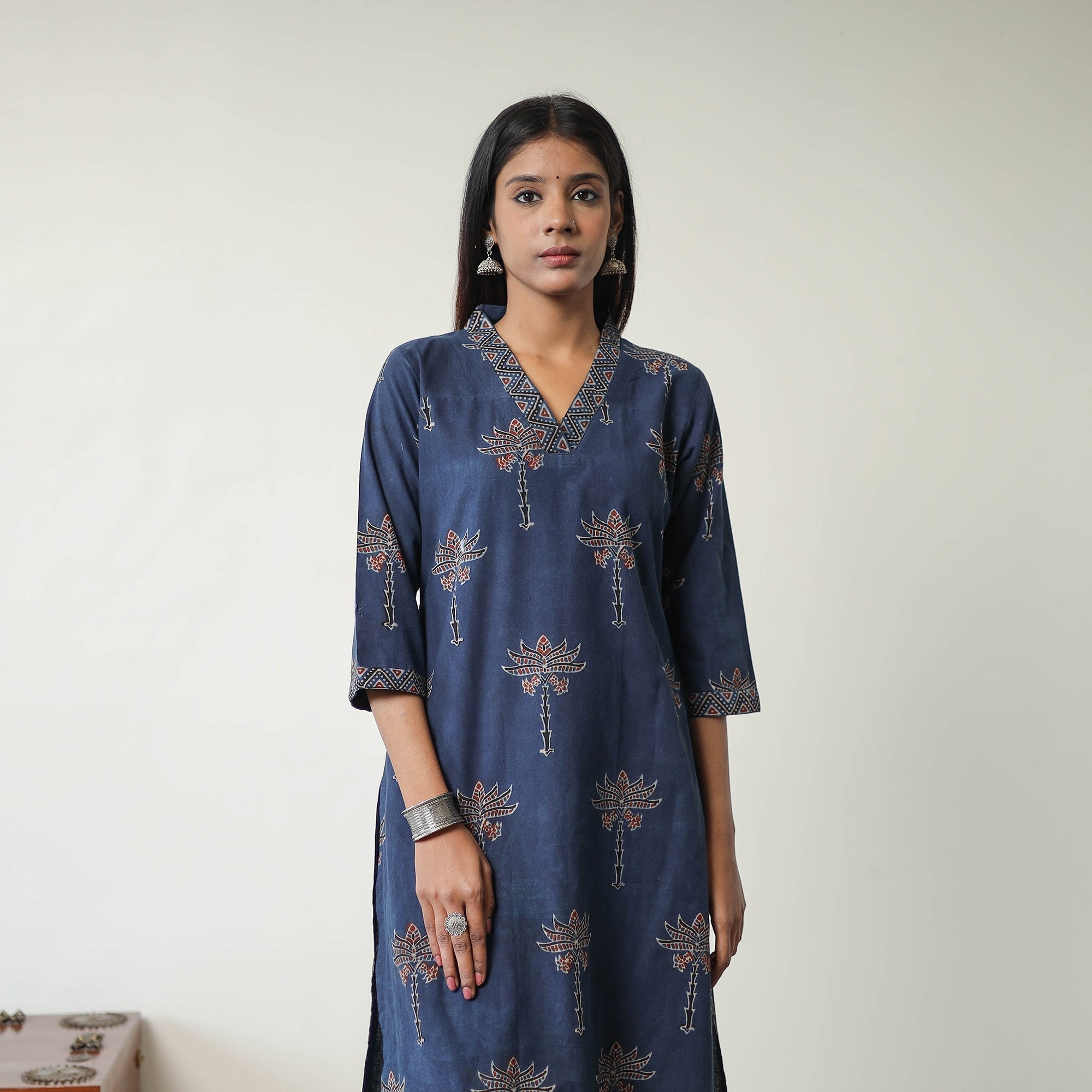 ITOKRI CASUALS Blue - Block Printed Cotton Straight Ajrakh Kurta 20