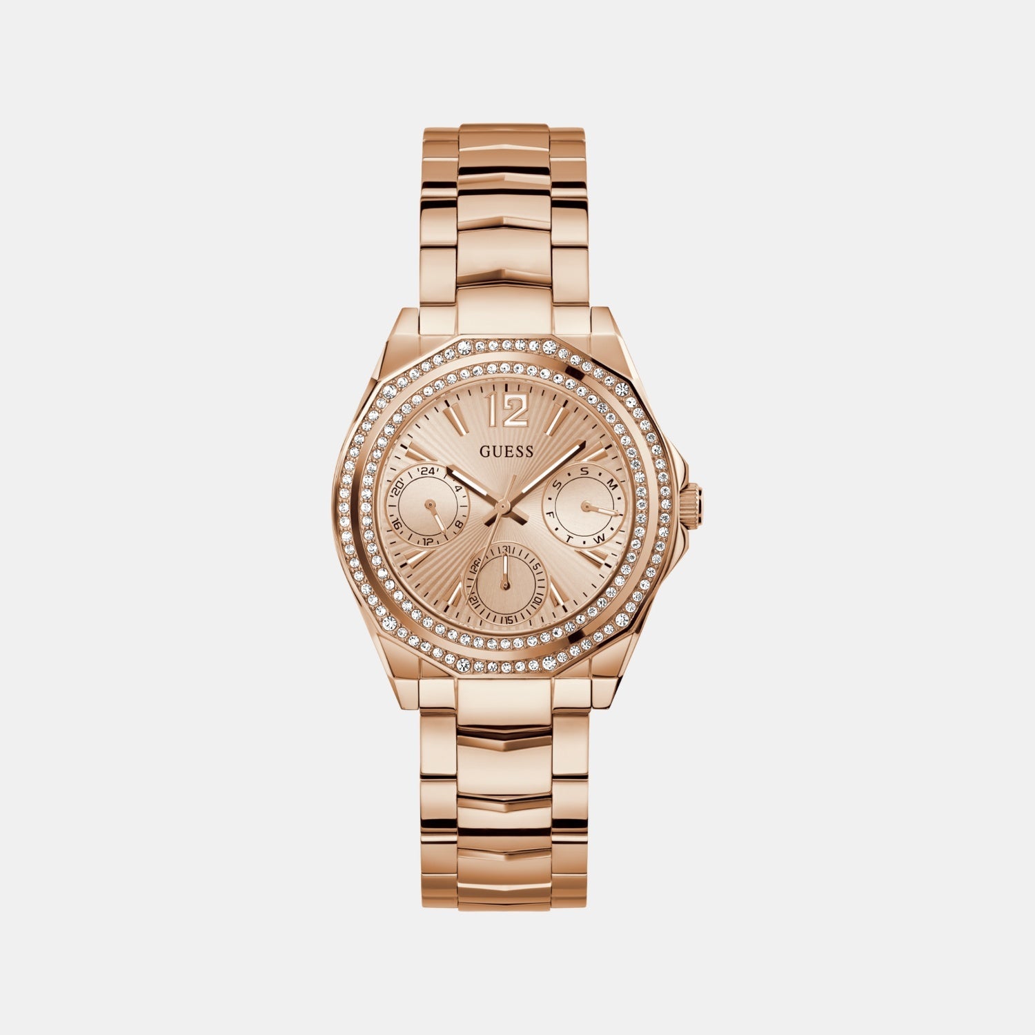 Guess Dress Women Quartz Rose Gold Dial Multi-Function Stainless Steel Watch GW0685L3