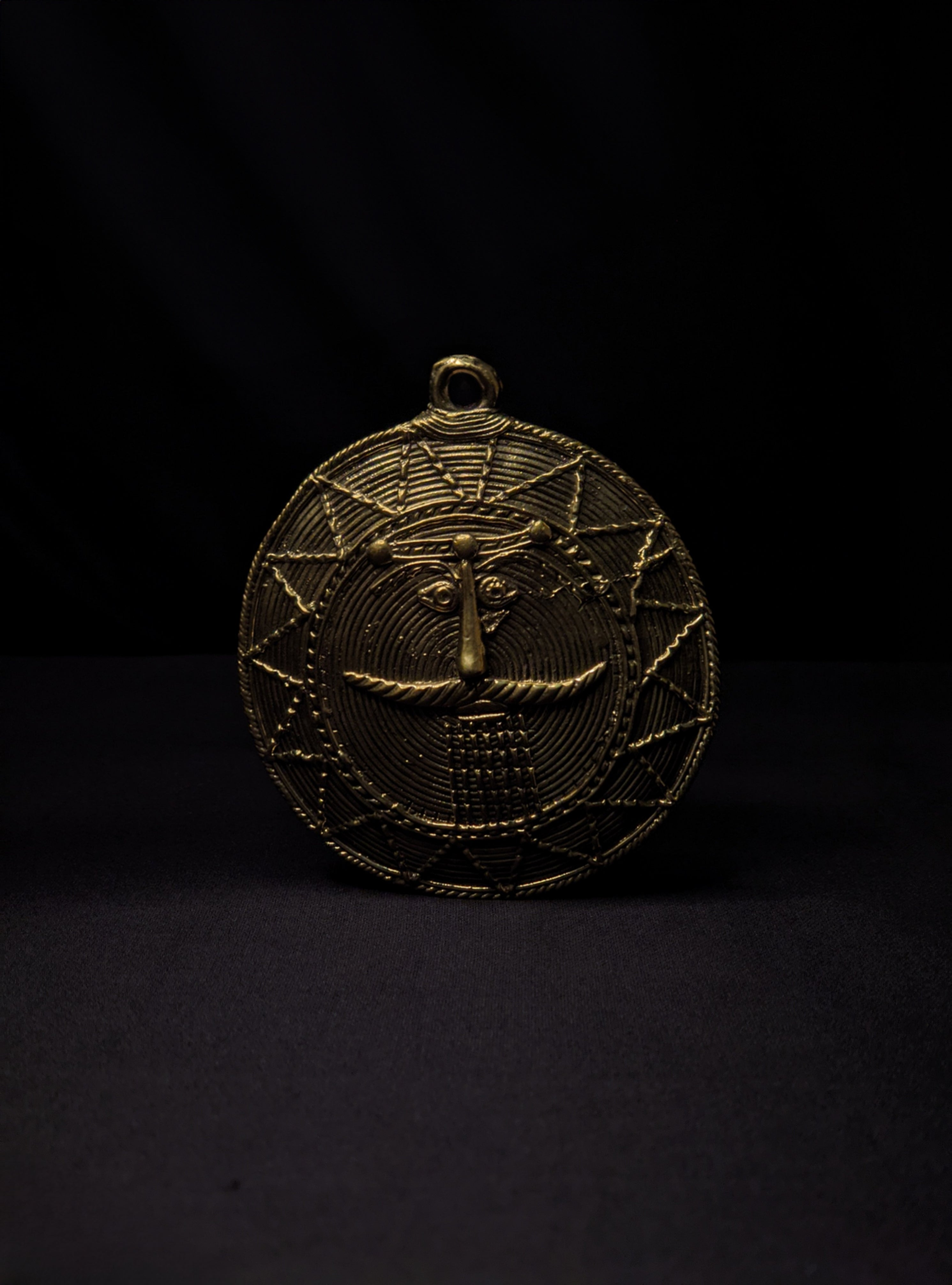 IndianVillèz Dhokra Brass Moon Mask Wall Accent