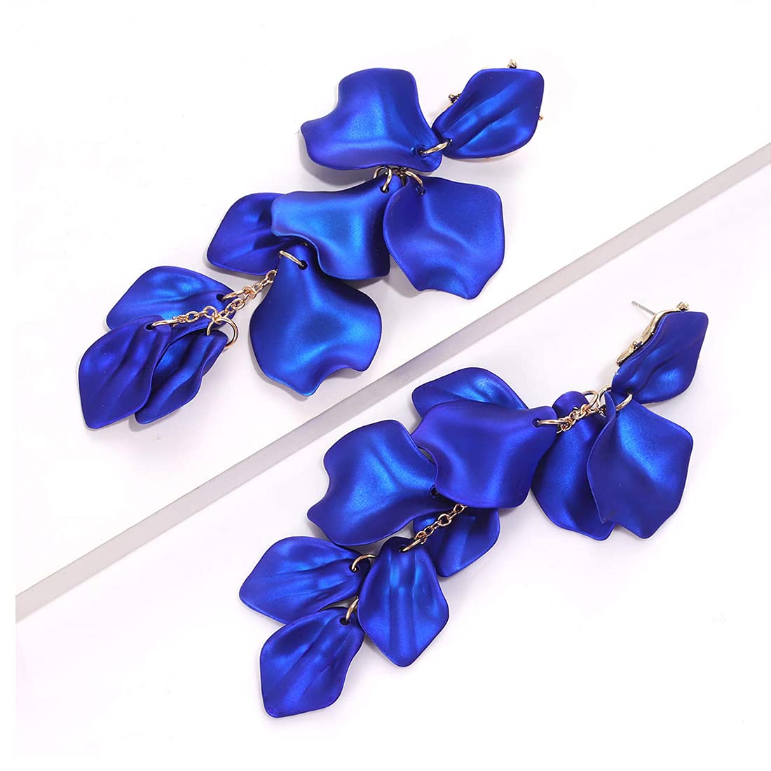 Yellow Chimes Elegant Latest Fashion Gold Plated Royal Blue Colour Flower Petals Design Dangler Earrings for Women and Girls, Medium (Model Number: YC - view 2
