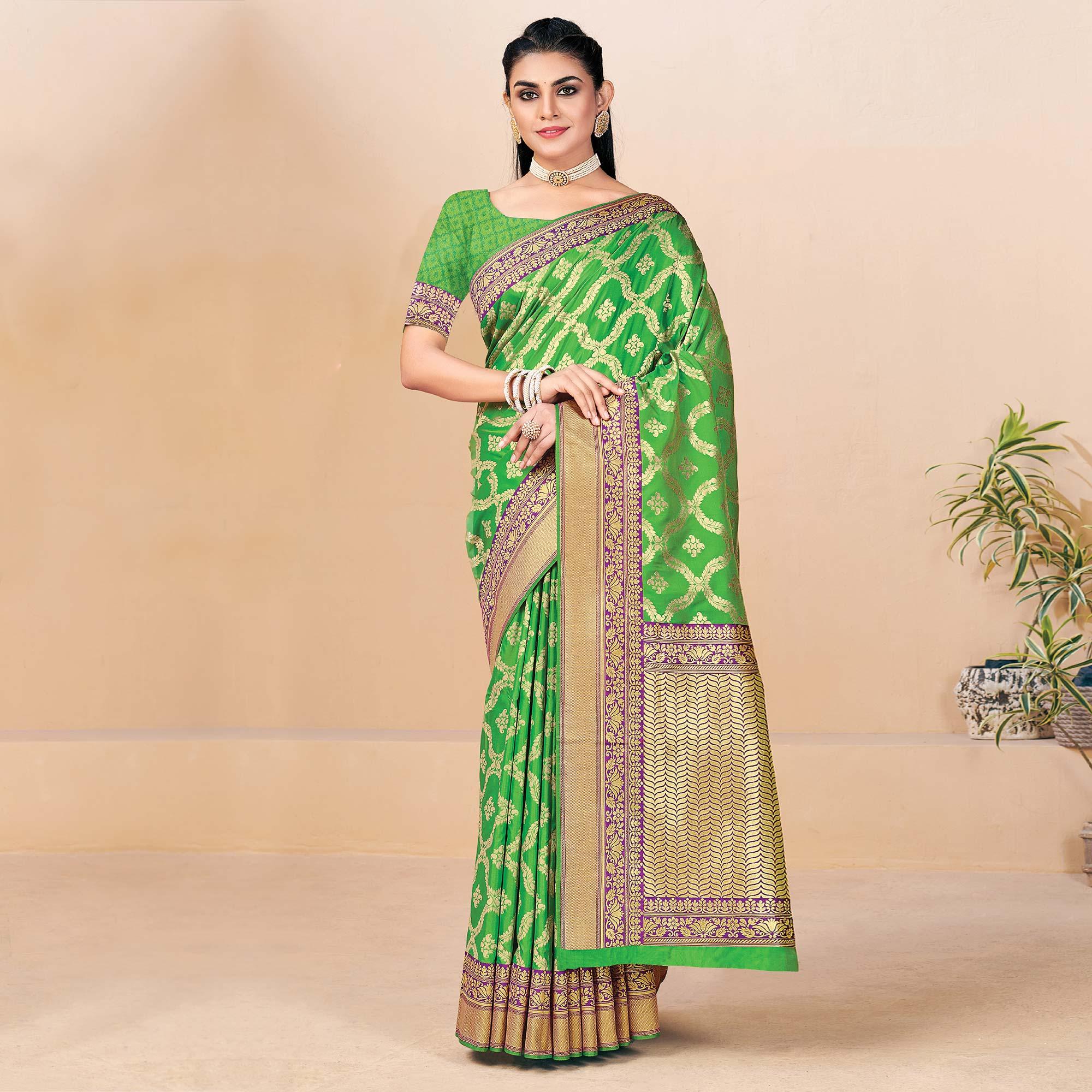 Green sarees – BlackTree green-festive-wear-woven-banarasi-silk-saree-127494